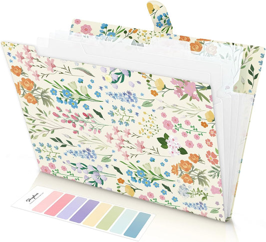 SKYDUE Expanding File Folder with 5 Pockets, Accordion File Organizer, Portable Receipt Paper Documents Organizer, Letter Size Filing Folder School Office Supplies, Apricot