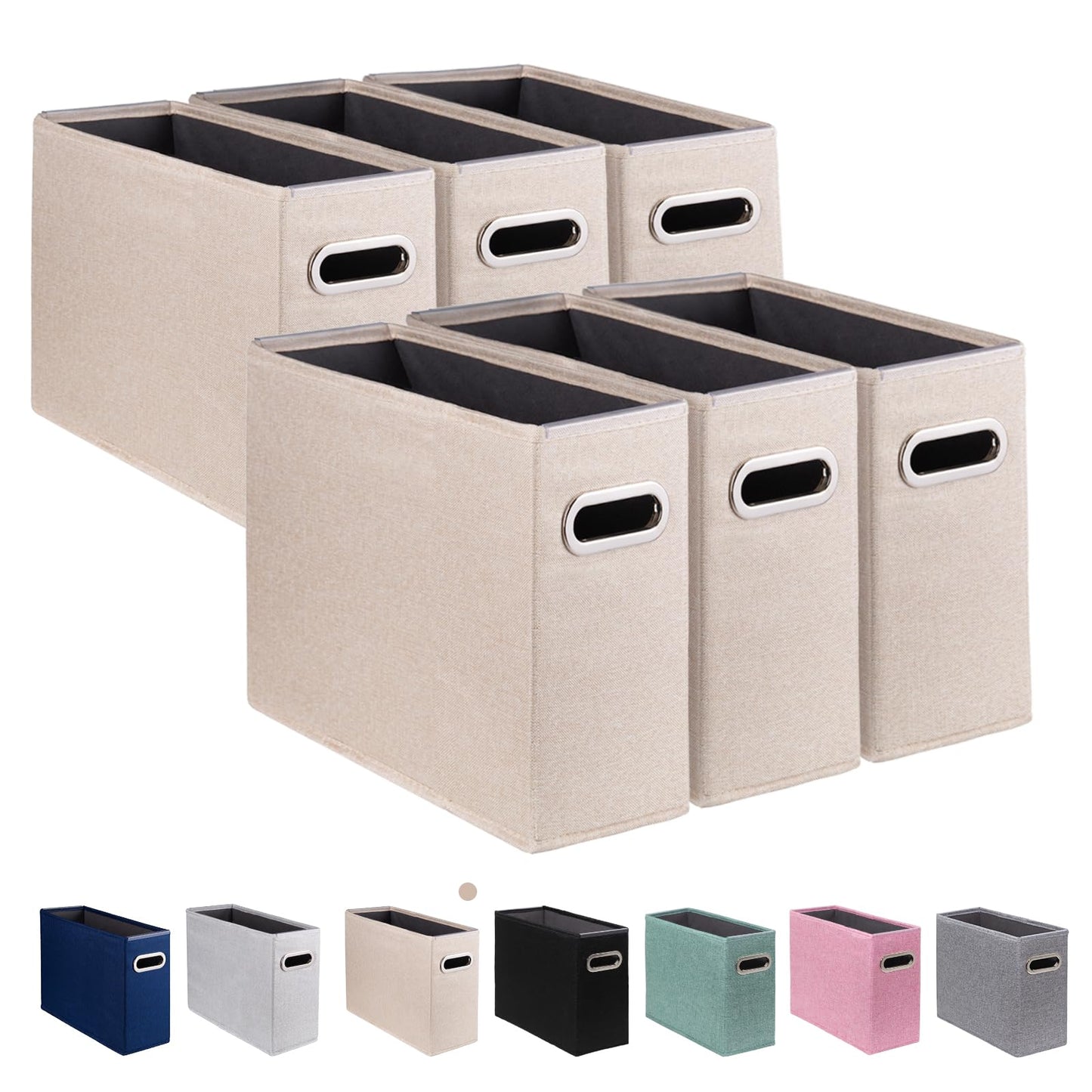 4 Pack Letter Size File Storage Box Collapsible, Fabric Hanging File Folders Organizer, Portable Office Document Holder with Metal Handle, Smooth PVC Rails, Beige