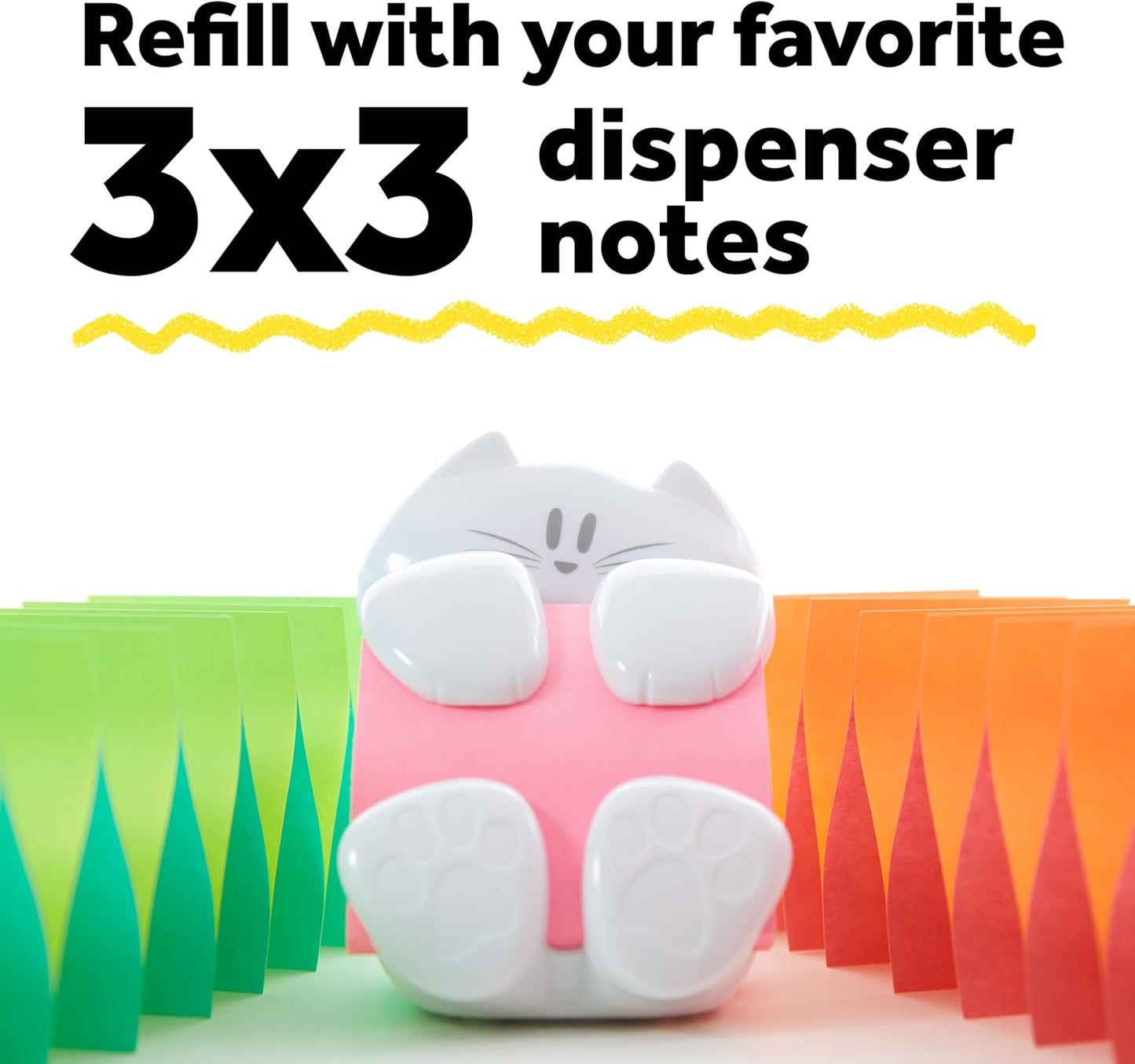 Post-it Note Dispenser, White Cat Design, 1 Dispenser, 1 Pad, 45 Sheets | Sticky Notes Holder for Desk, Classroom or Office Supplies