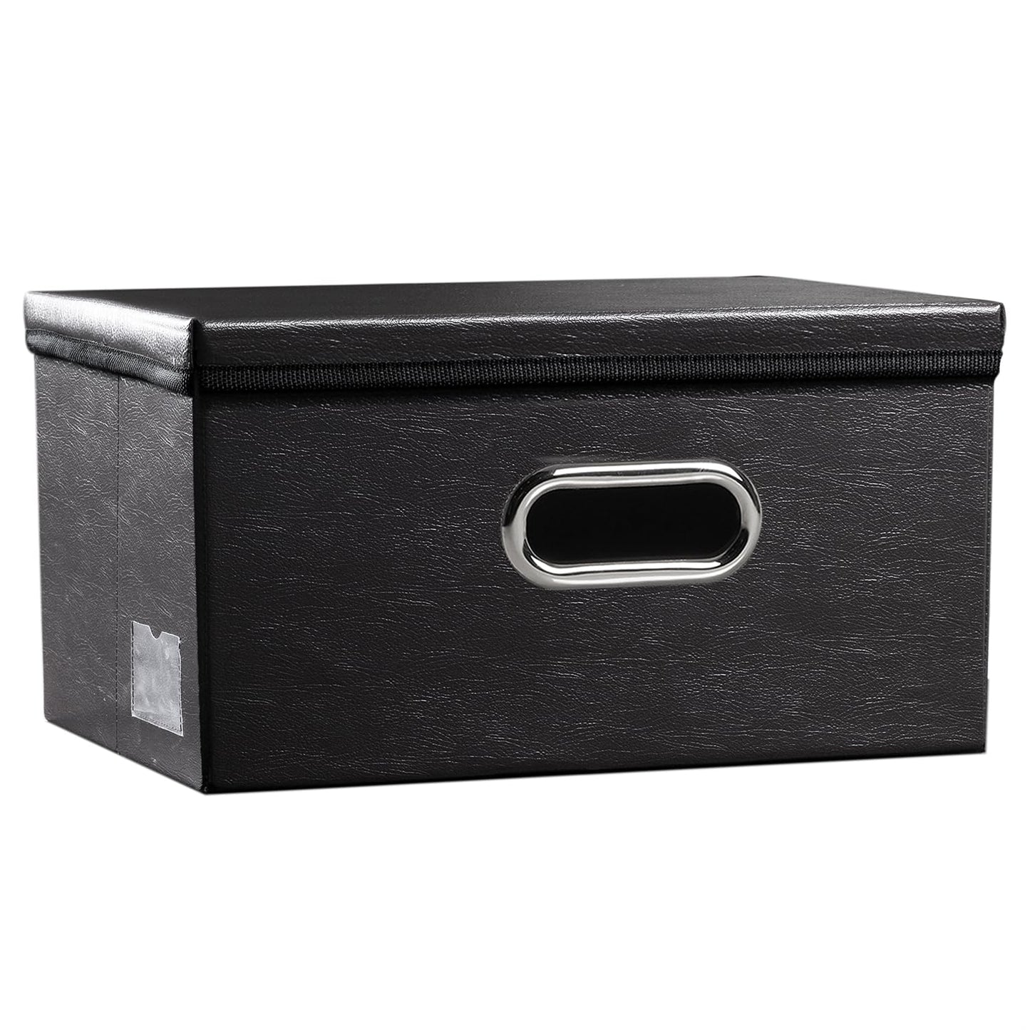 PRANDOM Large Collapsible Storage Bin with Lid [1-Pack] Leather Fabric Foldable Storage Box Organizer Containes Basket Cube with Cover for Home Bedroom Closet Office Nursery Black (17.7x11.8x11.8)