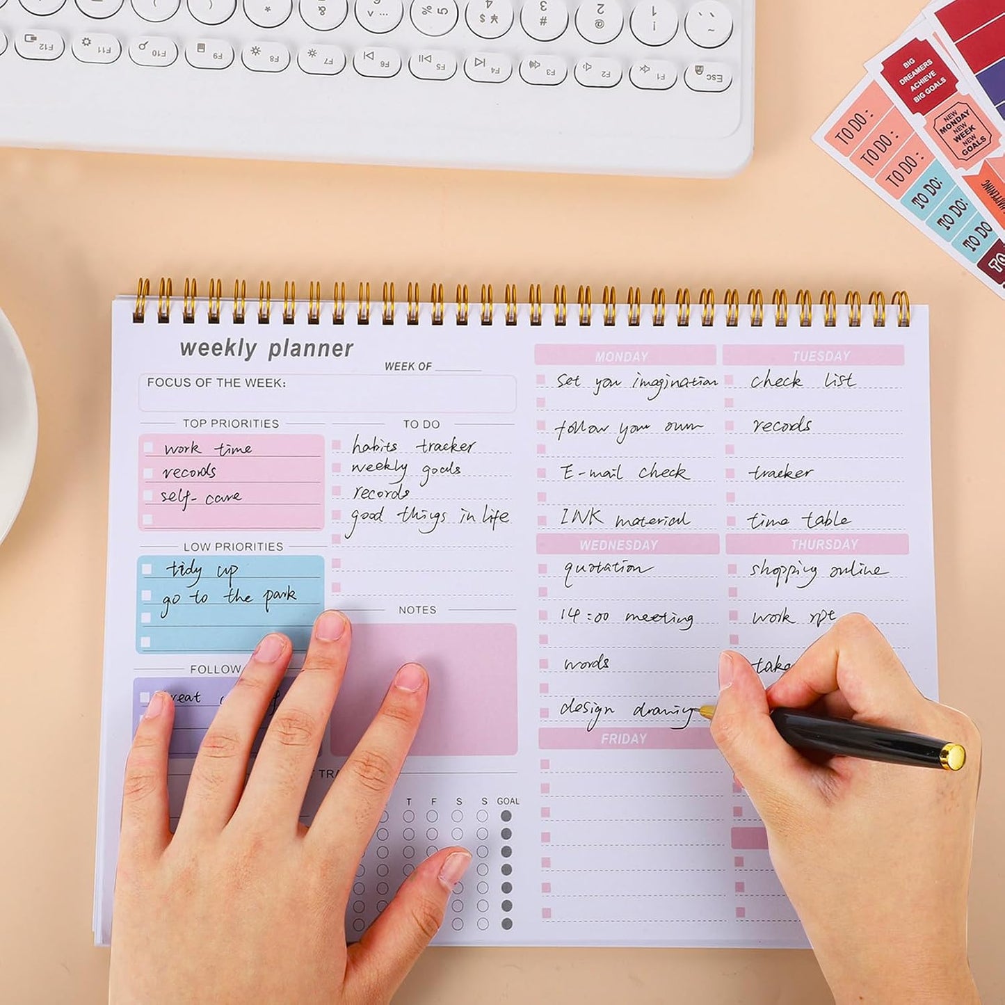 Thboxes Weekly Desk Planner, 8.5x11 In To Do List Notepad, 52 Sheets, Pink | Productivity Organizer, Work from Home Essentials, Undated Tear Off Pages, Office, College, School, Student and Teacher Gifts