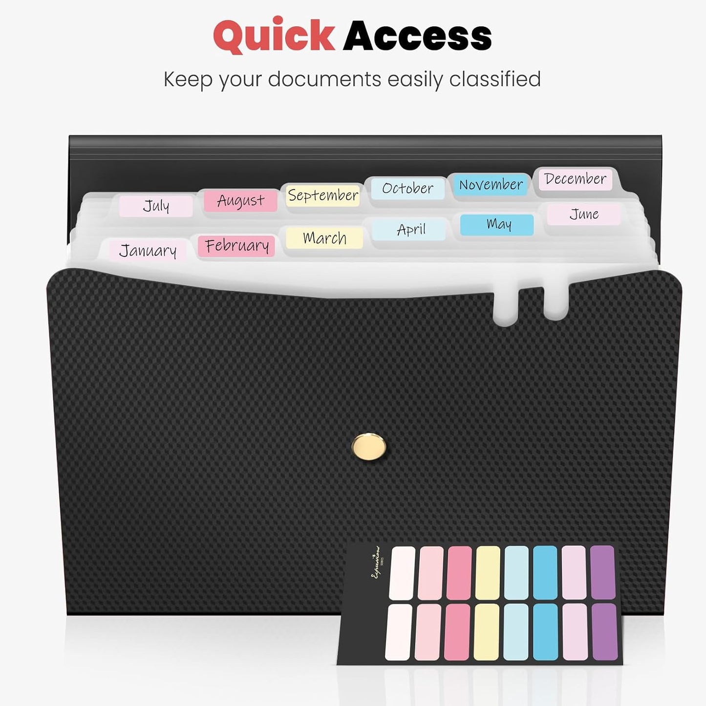 Sooez Expanding File Folders, 13 Pocket Accordion File Organizer, Letter/A4 | Monthly Expandable File Folder for Documents with Labels, Portable Bill Receipt Organizer for School Office Supplies