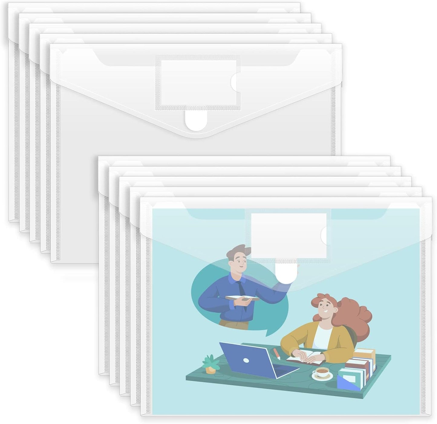 Sooez 10 Pack Plastic Envelopes File Folders, Clear Folder for Document US Letter A4 Size Poly Envelopes with Label Pockets for School Home Work Office Organizer, Clear