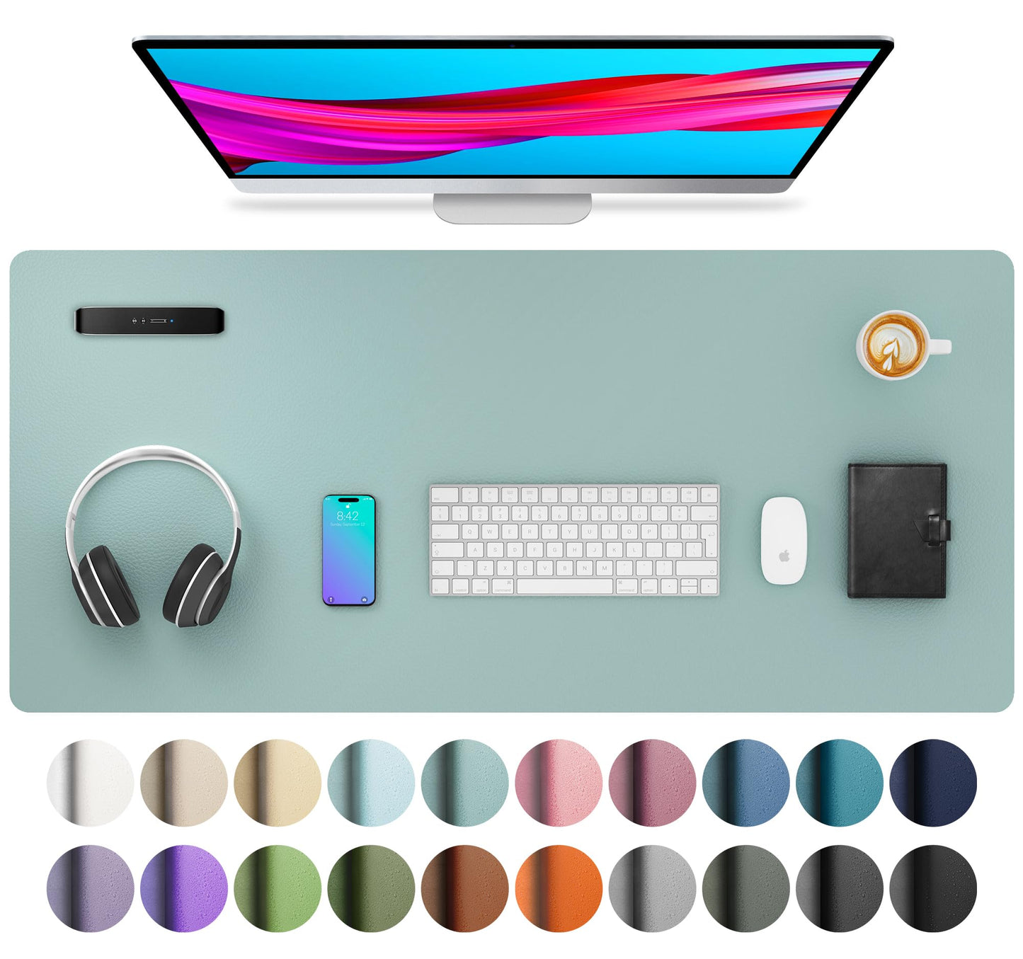Aothia Leather Office Desk Pad Protector, Non-Slip PU Leather Desk Blotter, Waterproof Laptop Writing Mouse Pad for Office and Home, Black, 31.5" x 15.7"