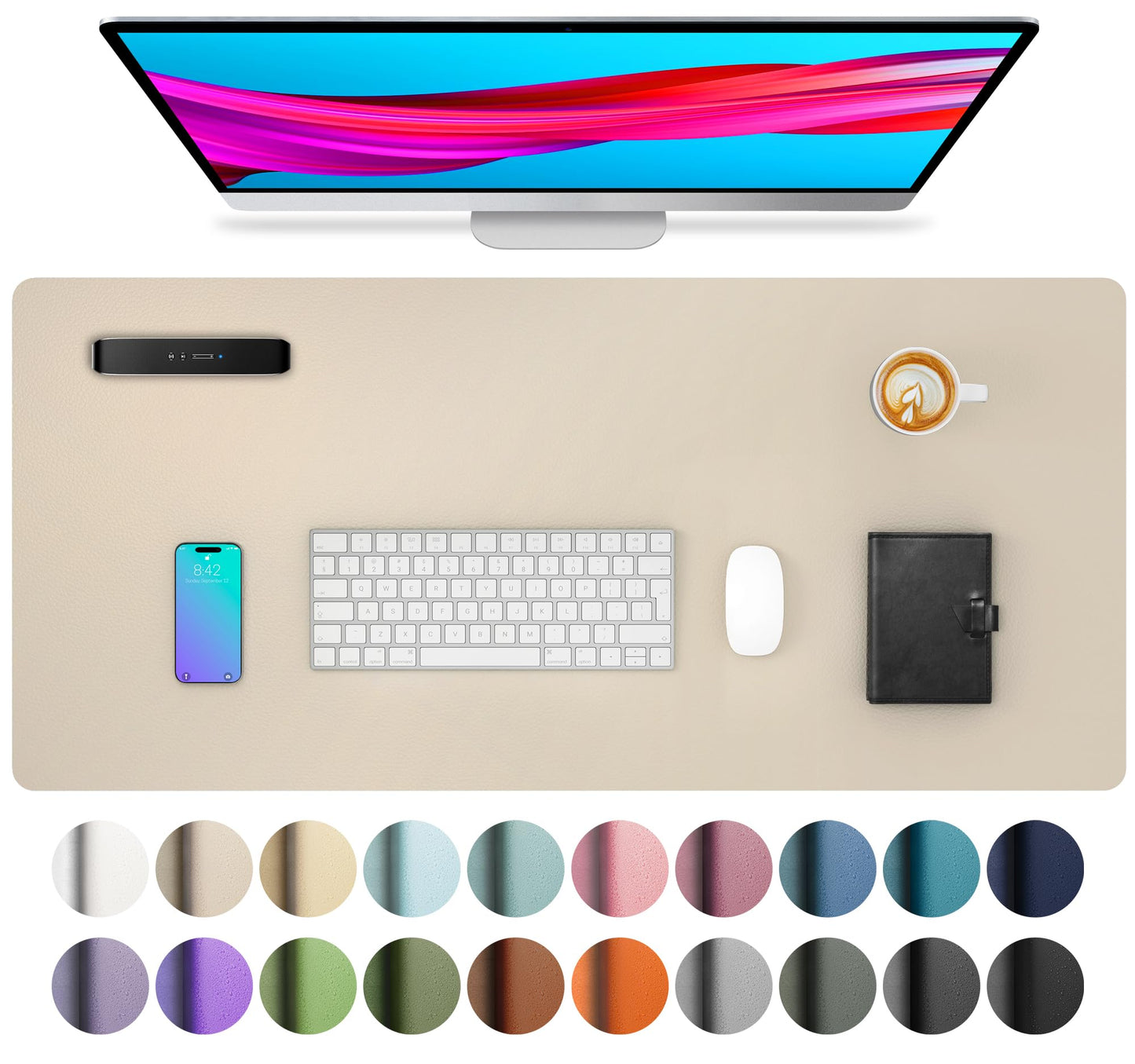 Aothia Leather Office Desk Pad Protector, Non-Slip PU Leather Desk Blotter, Waterproof Laptop Writing Mouse Pad for Office and Home, Black, 31.5" x 15.7"