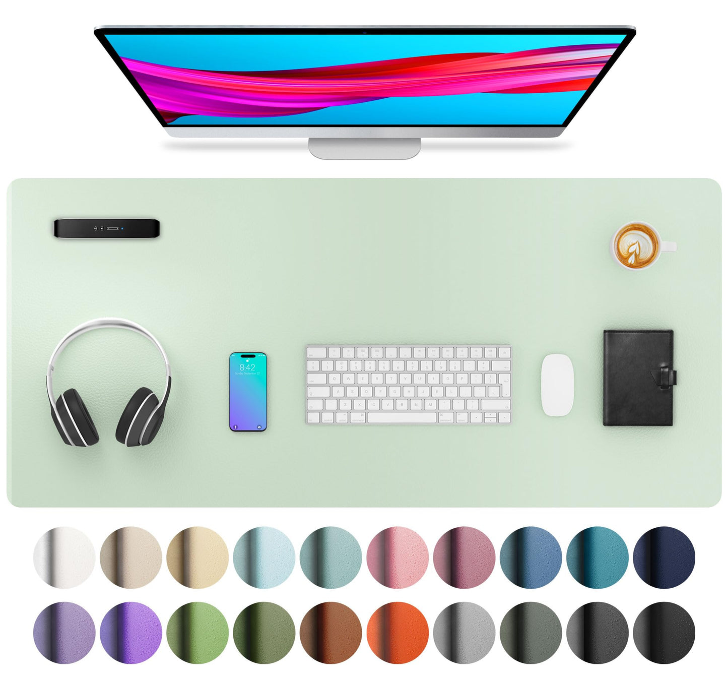 Aothia Leather Office Desk Pad Protector, Non-Slip PU Leather Desk Blotter, Waterproof Laptop Writing Mouse Pad for Office and Home, Black, 31.5" x 15.7"