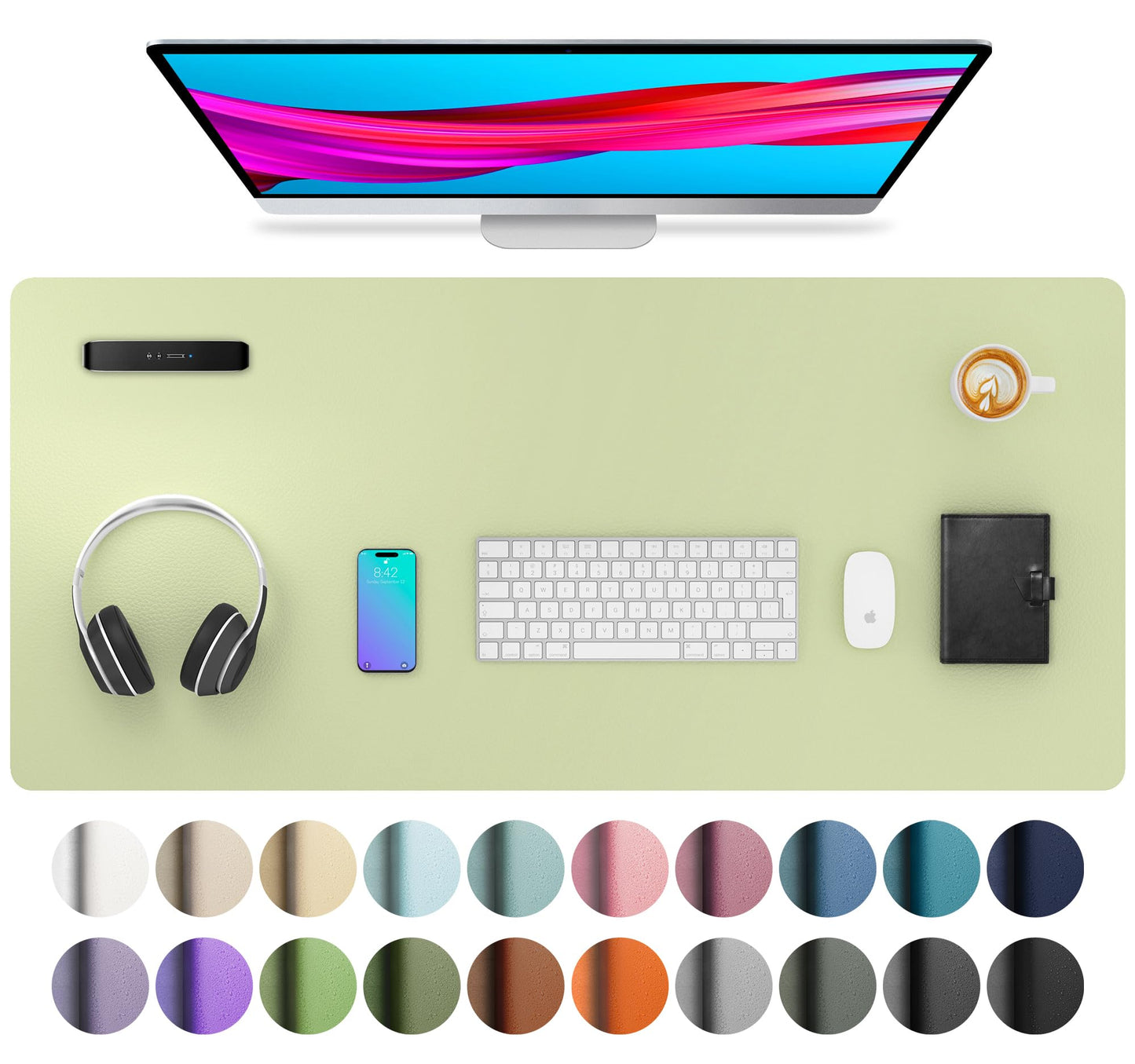 Aothia Leather Office Desk Pad Protector, Non-Slip PU Leather Desk Blotter, Waterproof Laptop Writing Mouse Pad for Office and Home, Black, 31.5" x 15.7"