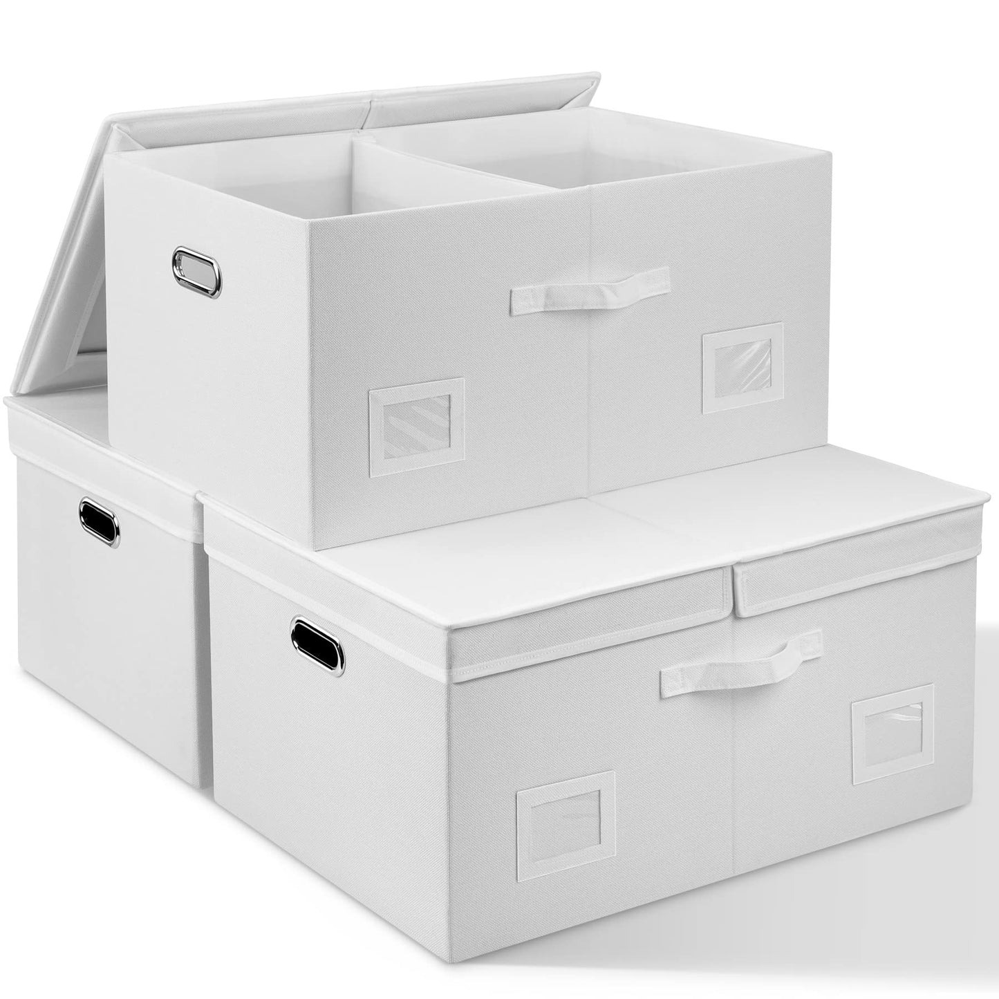 Graciadeco Large Quart Collapsible Stackable Storage Bins with Lids, 3 Packs Beige Linen Fabric Closet Boxes with Lids, Storage Cube Baskets Container Organizers for Bedroom Office(16.6 x 11.7 x 10.8) | 36 Quart 3 Pack Beige Collapsible Stackable Linen Fa