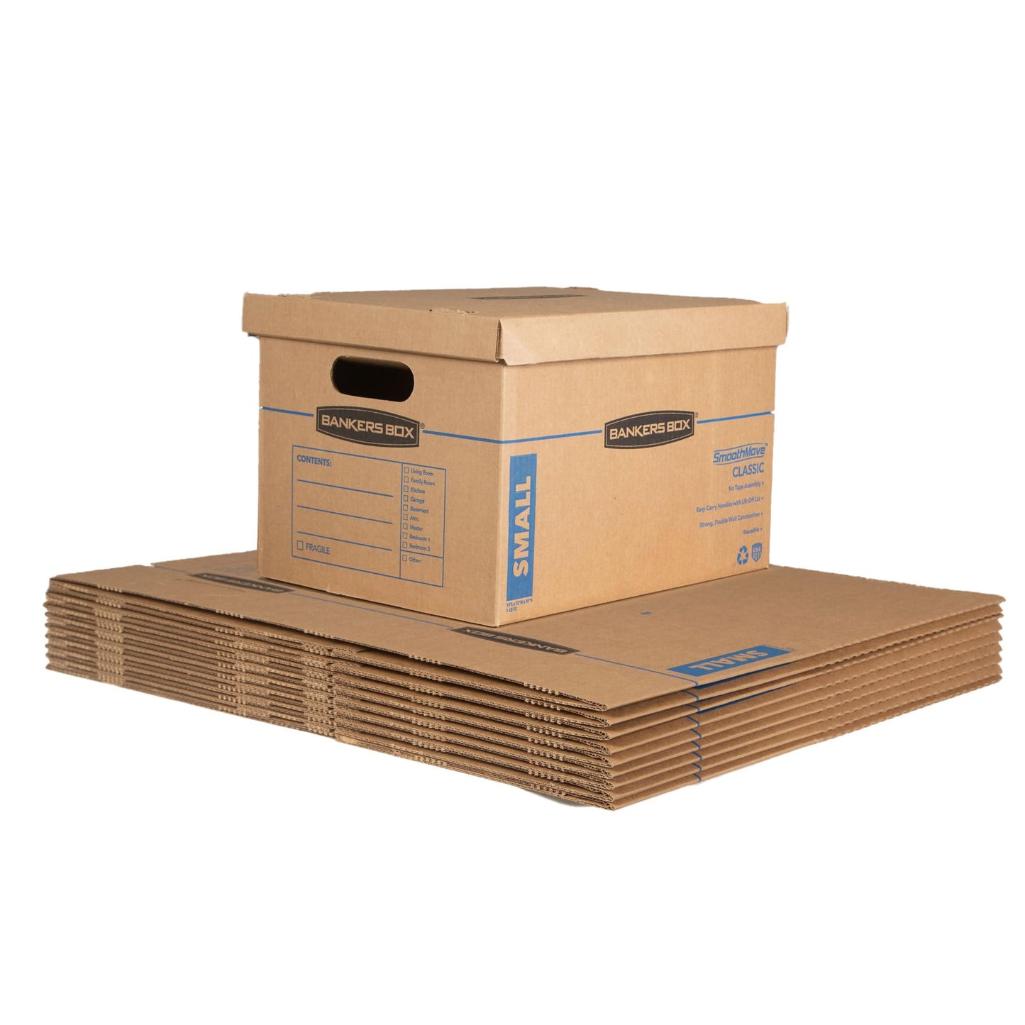 Bankers Box 10-Pack Small Classic Moving Boxes with Reinforced Handles | Pack books, files, and dense items with sturdy small boxes built for easy carrying and organized moves.