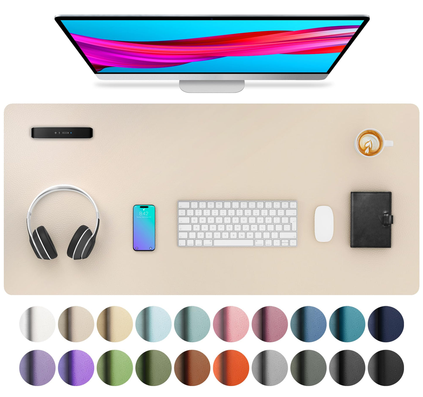 Aothia Leather Office Desk Pad Protector, Non-Slip PU Leather Desk Blotter, Waterproof Laptop Writing Mouse Pad for Office and Home, Black, 31.5" x 15.7"
