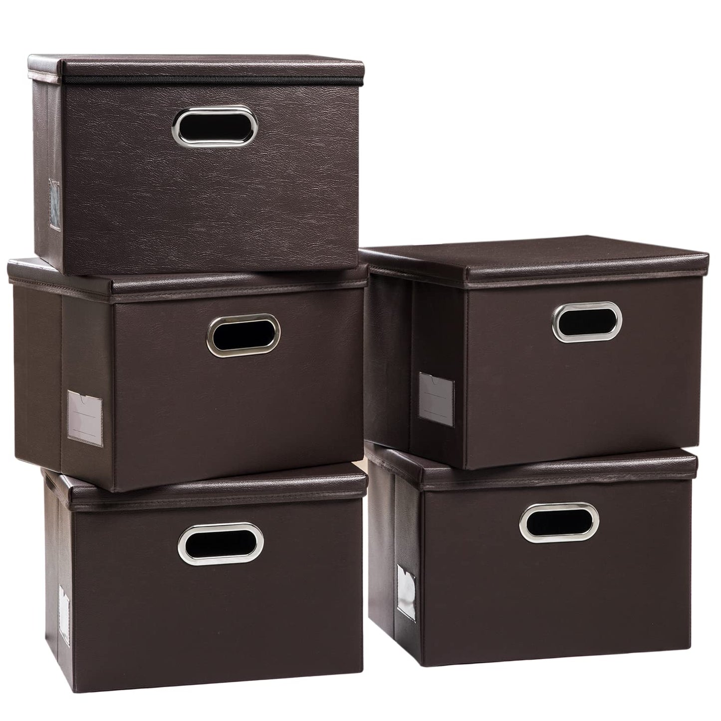 PRANDOM Large Collapsible Storage Bin with Lid [1-Pack] Leather Fabric Foldable Storage Box Organizer Containes Basket Cube with Cover for Home Bedroom Closet Office Nursery Black (17.7x11.8x11.8)