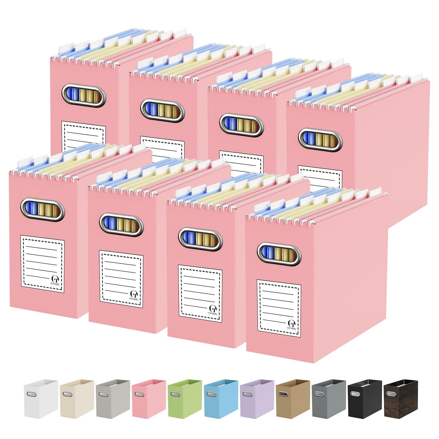 Portable Collapsible Cardboard File Box with Handle for Letter-Size | 4-Pack. Stainless Steel Handle. Label Stickers Included. Fits Letter Folders (Not Included). Home, Office, School, Dorm, Tax.