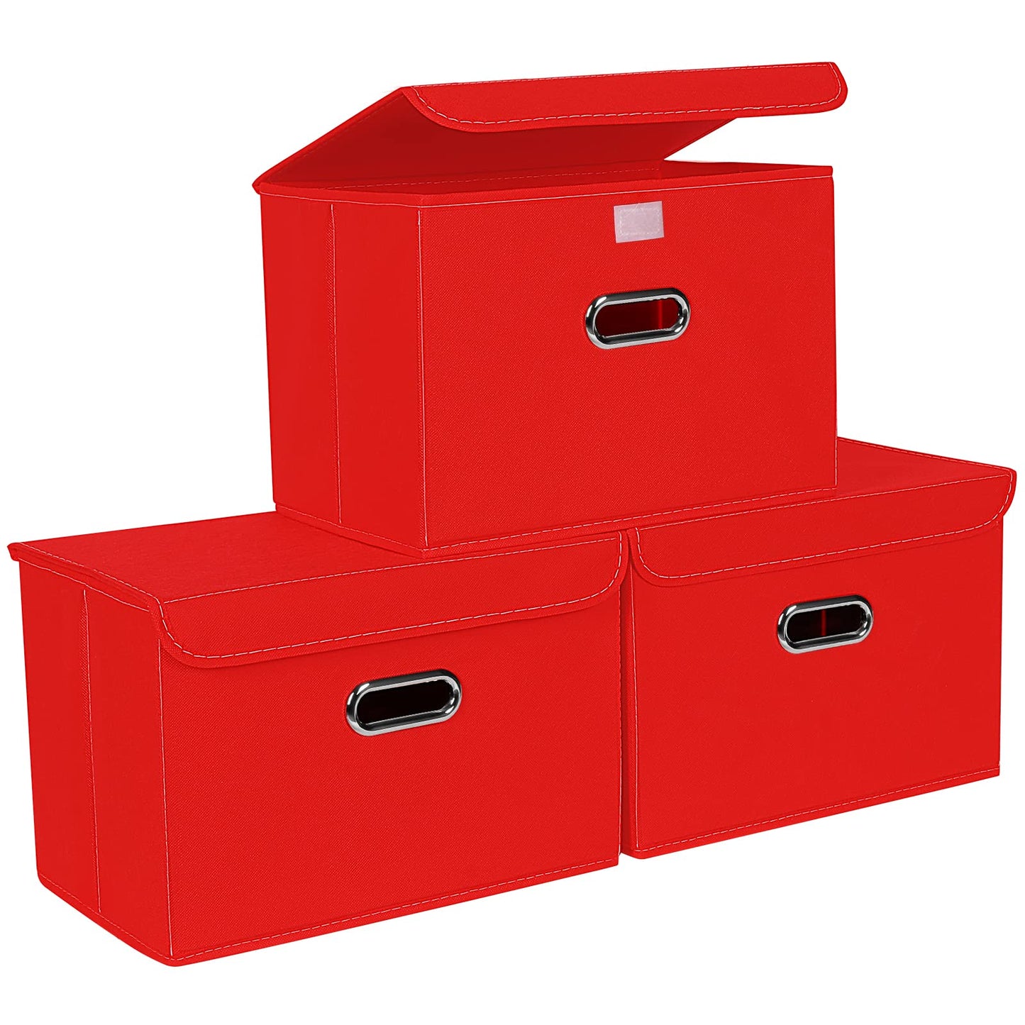 STOREONE Fabric Storage Cube Bins Foldable Organizer Container Collapsible Basket with Lids and Metal Handles, for Home, Bedroom, Closet (Black, 3 Pcs)