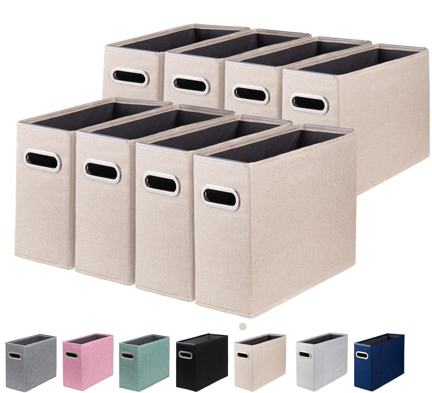 4 Packs Letter Size File Organizer, File Folders Organizer, Fabric Storage Box, Collapsible Paper Organizer with Metal Handle, Smooth PVC Rails, Only Box (Beige)