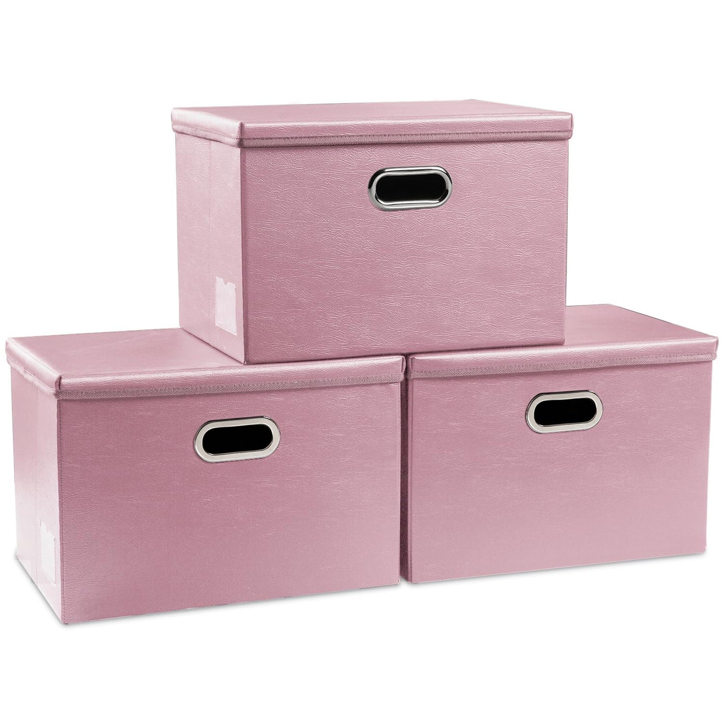 PRANDOM Large Collapsible Storage Bin with Lid [1-Pack] Leather Fabric Foldable Storage Box Organizer Containes Basket Cube with Cover for Home Bedroom Closet Office Nursery Black (17.7x11.8x11.8)
