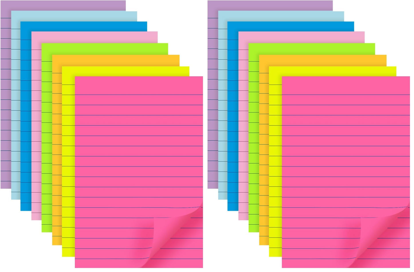 8-Pack Lined Sticky Notes 4x6 in, 8 Bright Colors, Self-Stick Note Pads, Super Sticky, 40 Sheets/Pad, for Office, Home & School