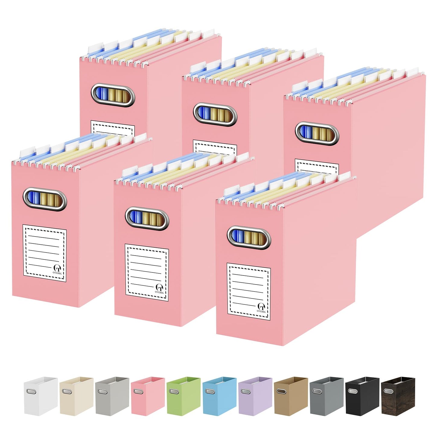 Portable Collapsible Cardboard File Box with Handle for Letter-Size | 4-Pack. Stainless Steel Handle. Label Stickers Included. Fits Letter Folders (Not Included). Home, Office, School, Dorm, Tax.