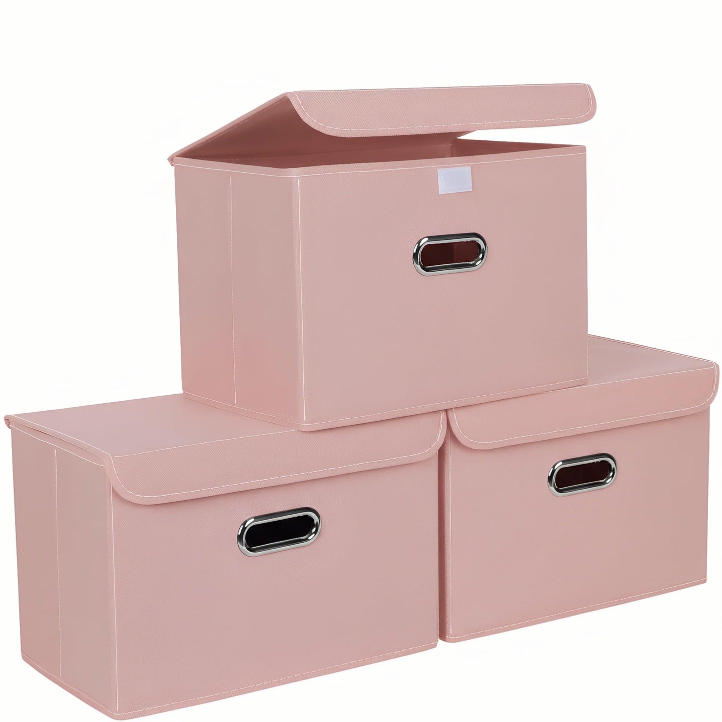 STOREONE Fabric Storage Cube Bins Foldable Organizer Container Collapsible Basket with Lids and Metal Handles, for Home, Bedroom, Closet (Black, 3 Pcs)