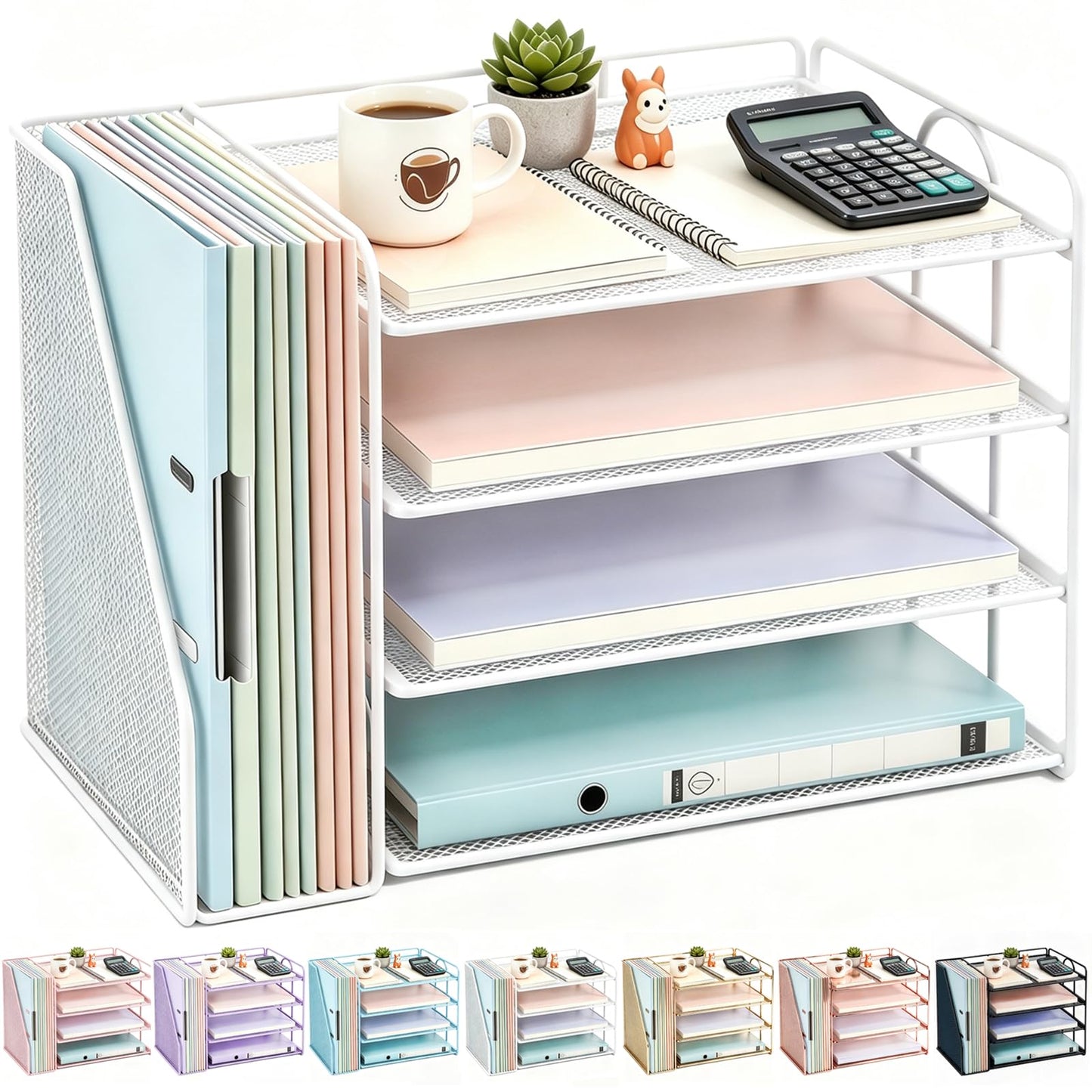 gianotter 4-Tier Paper Organizer With Magazine Holder | Desk Organizers and Accessories, File Organizer for Office Supplies Storag (Black, 4-Tier)