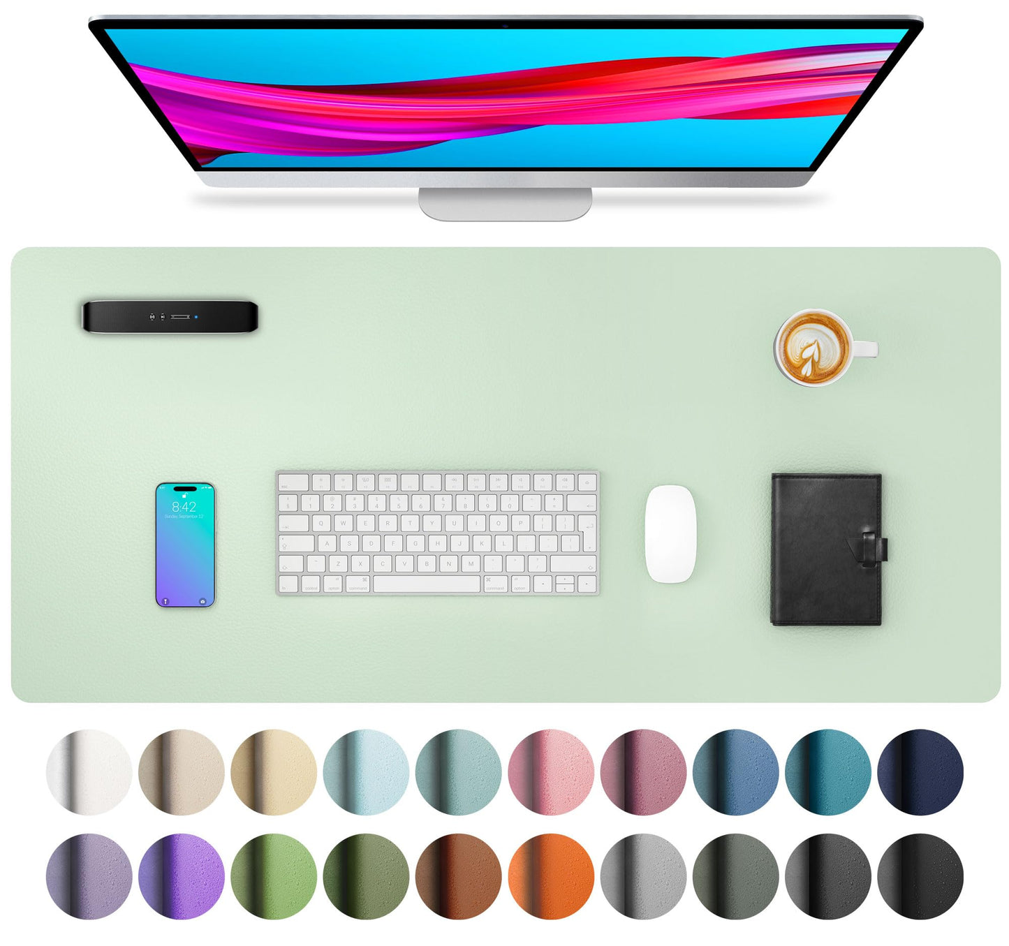 Aothia Leather Office Desk Pad Protector, Non-Slip PU Leather Desk Blotter, Waterproof Laptop Writing Mouse Pad for Office and Home, Black, 31.5" x 15.7"