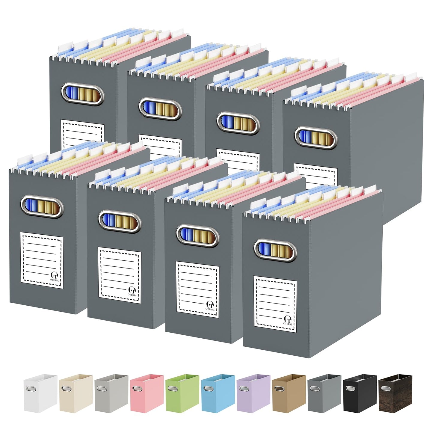 Portable Collapsible Cardboard File Box with Handle for Letter-Size | 4-Pack. Stainless Steel Handle. Label Stickers Included. Fits Letter Folders (Not Included). Home, Office, School, Dorm, Tax.