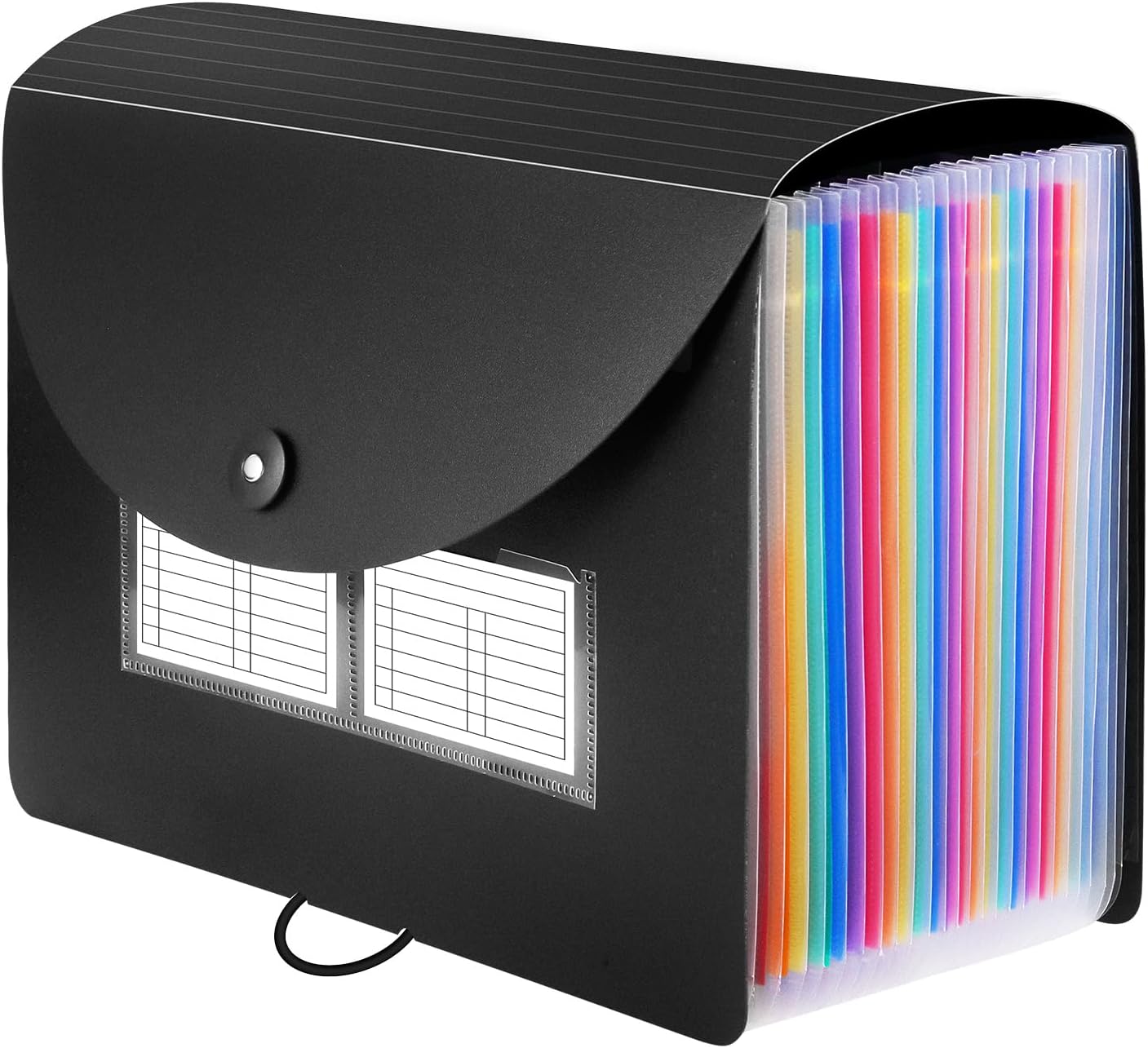 Sooez 24 Pockets Expanding File Folder, Accordion File Organizer, Letter/A4 | Expandable Cover, Desktop Accordion Folders Letter A4 Paper Document Storage Organizer, Black