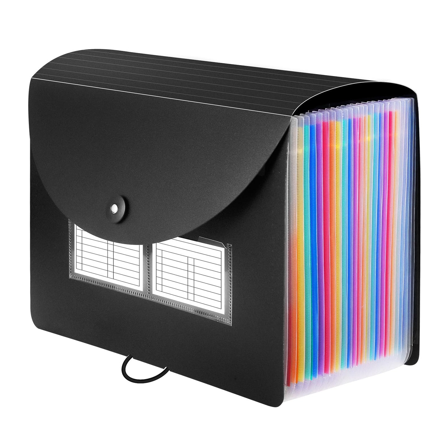 Sooez 24 Pockets Expanding File Folder, Accordion File Organizer, Letter/A4 | Expandable Cover, Desktop Accordion Folders Letter A4 Paper Document Storage Organizer, Black