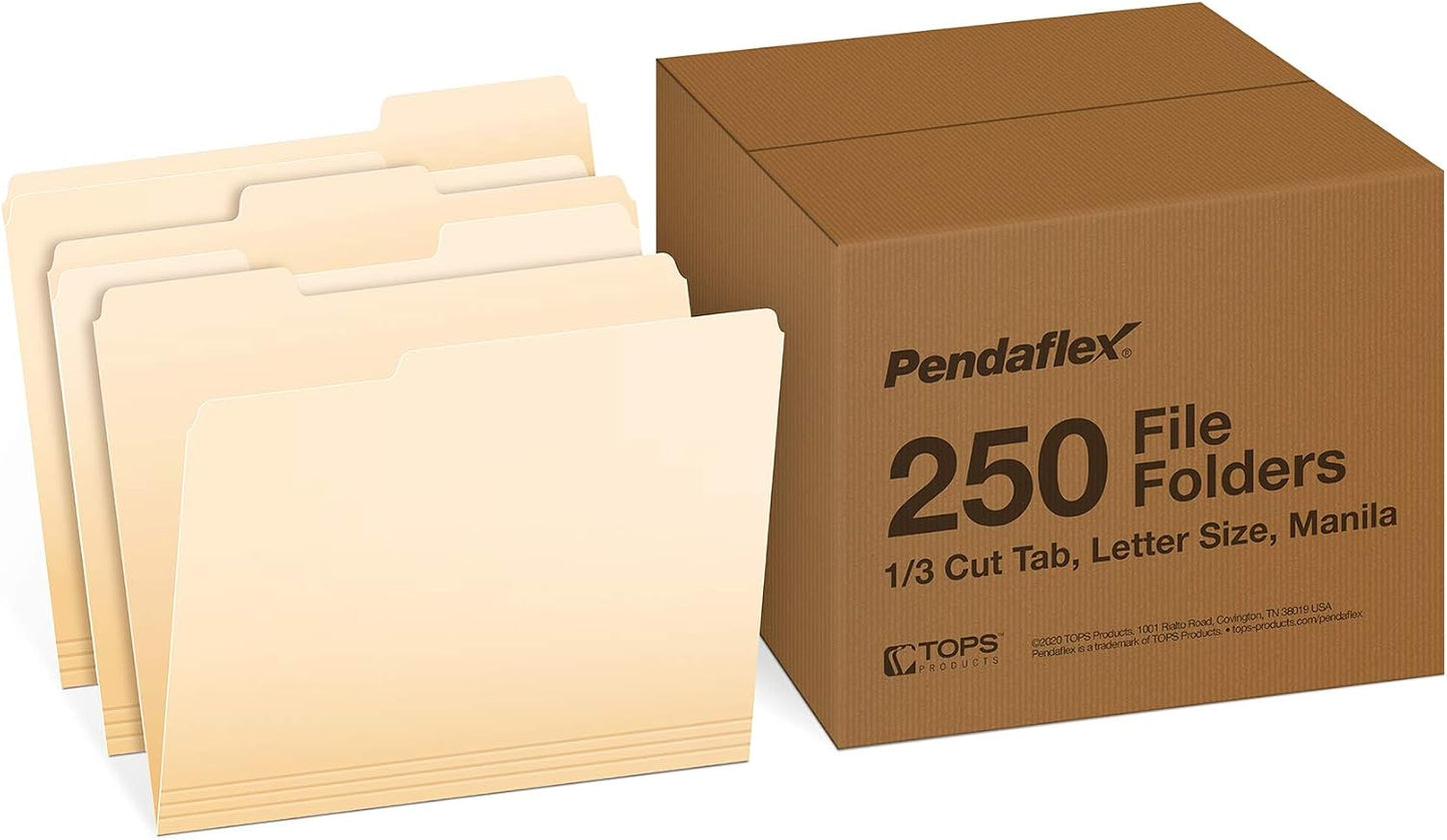 Pendaflex Essentials File Folders, Letter Size, 1/3 Cut, Manila, 250 per Box (752250)