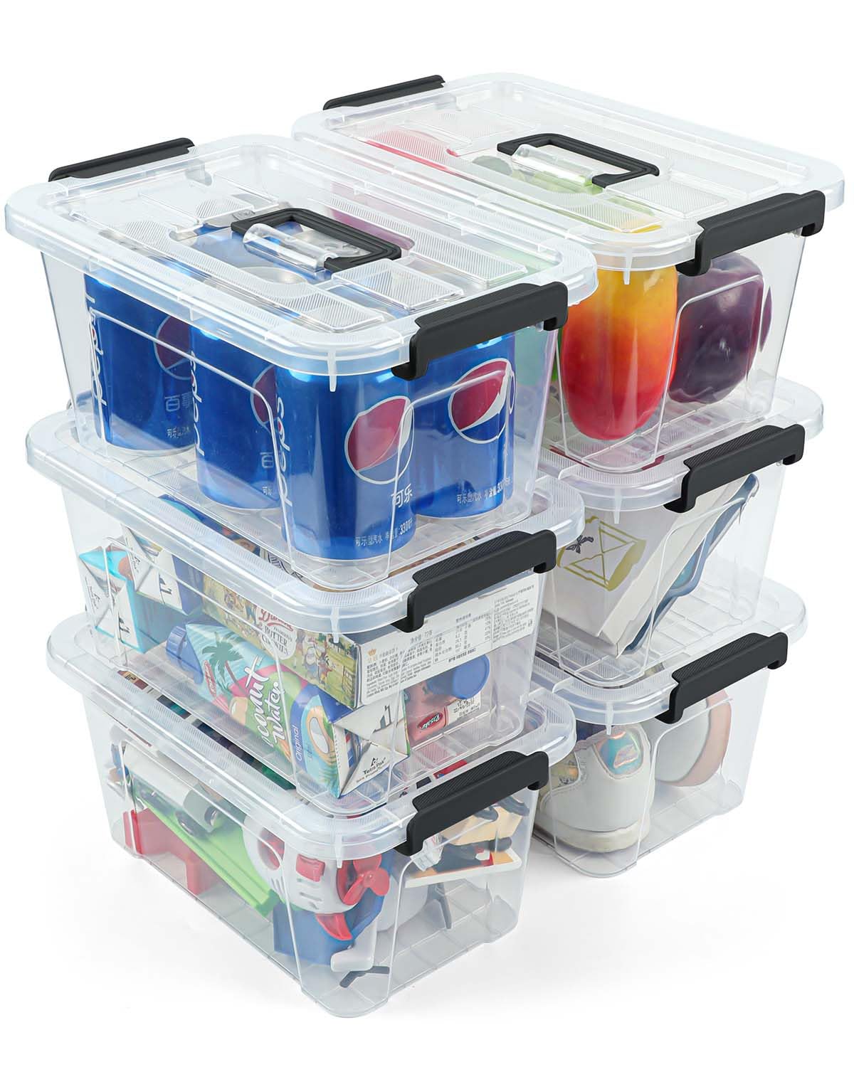 NUMIFUN 7Qt Clear Plastic Storage Bins with Lids,Transparent Design,6 Pack | Stackable organizing totes with buckle latches & handles.Dust-proof clear design for home,office & pantry space saving