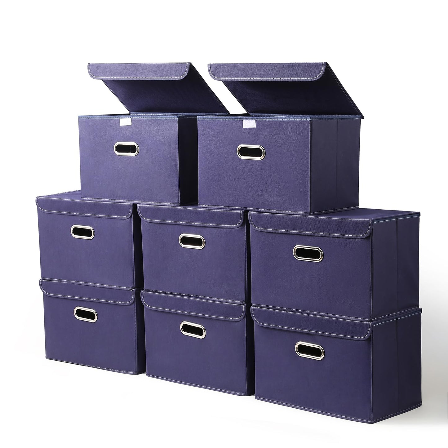 STOREONE Fabric Storage Cube Bins Foldable Organizer Container Collapsible Basket with Lids and Metal Handles, for Home, Bedroom, Closet (Black, 3 Pcs)
