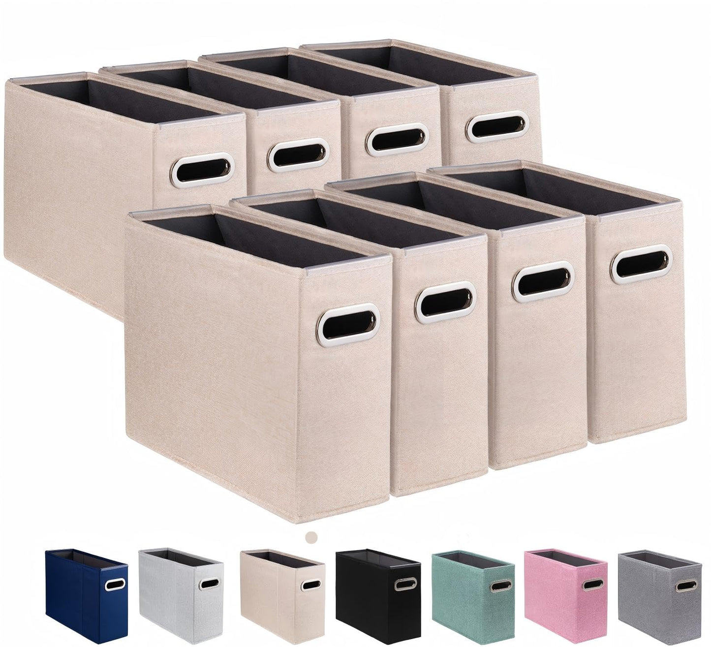 4 Pack Letter Size File Storage Box Collapsible, Fabric Hanging File Folders Organizer, Portable Office Document Holder with Metal Handle, Smooth PVC Rails, Beige