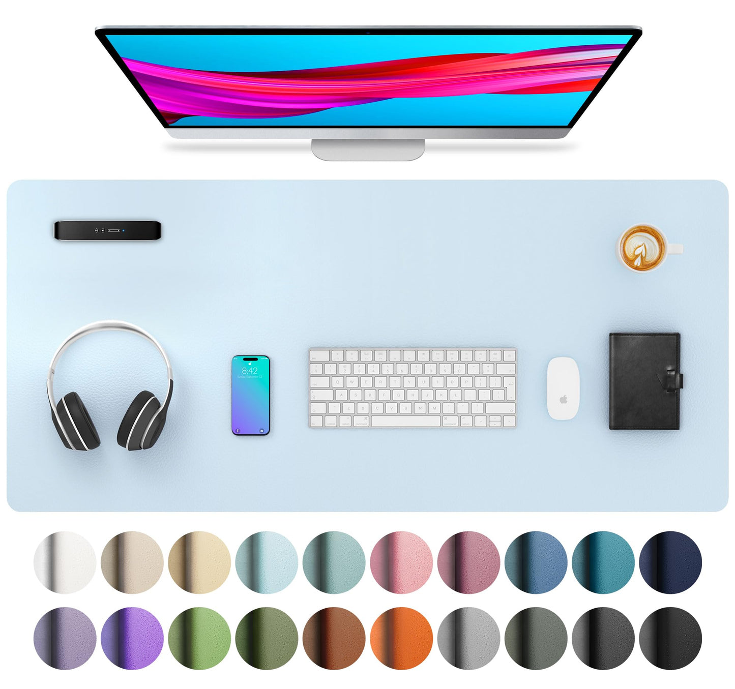 Aothia Leather Office Desk Pad Protector, Non-Slip PU Leather Desk Blotter, Waterproof Laptop Writing Mouse Pad for Office and Home, Black, 31.5" x 15.7"