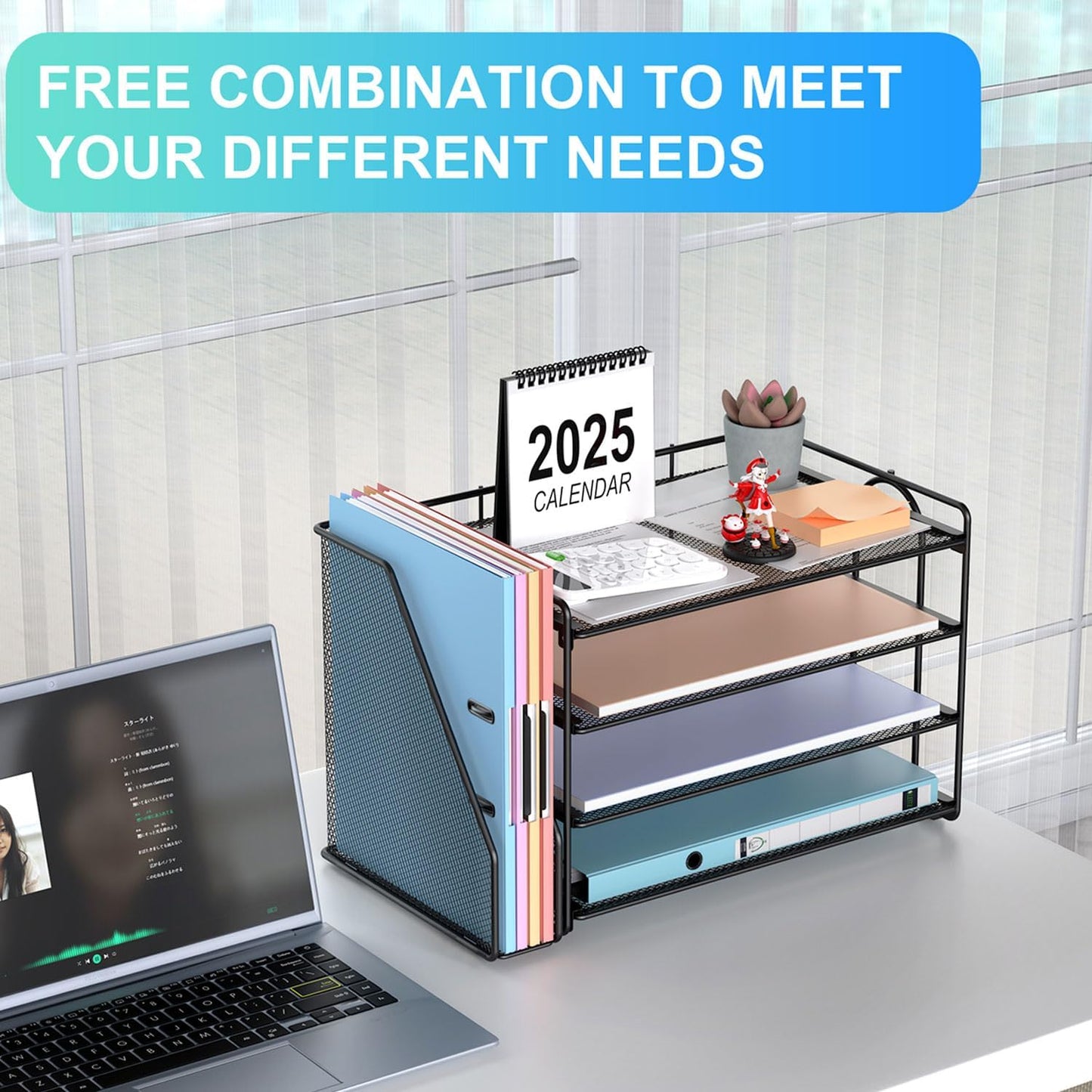 gianotter 4-Tier Paper Organizer With Magazine Holder | Desk Organizers and Accessories, File Organizer for Office Supplies Storag (Black, 4-Tier)