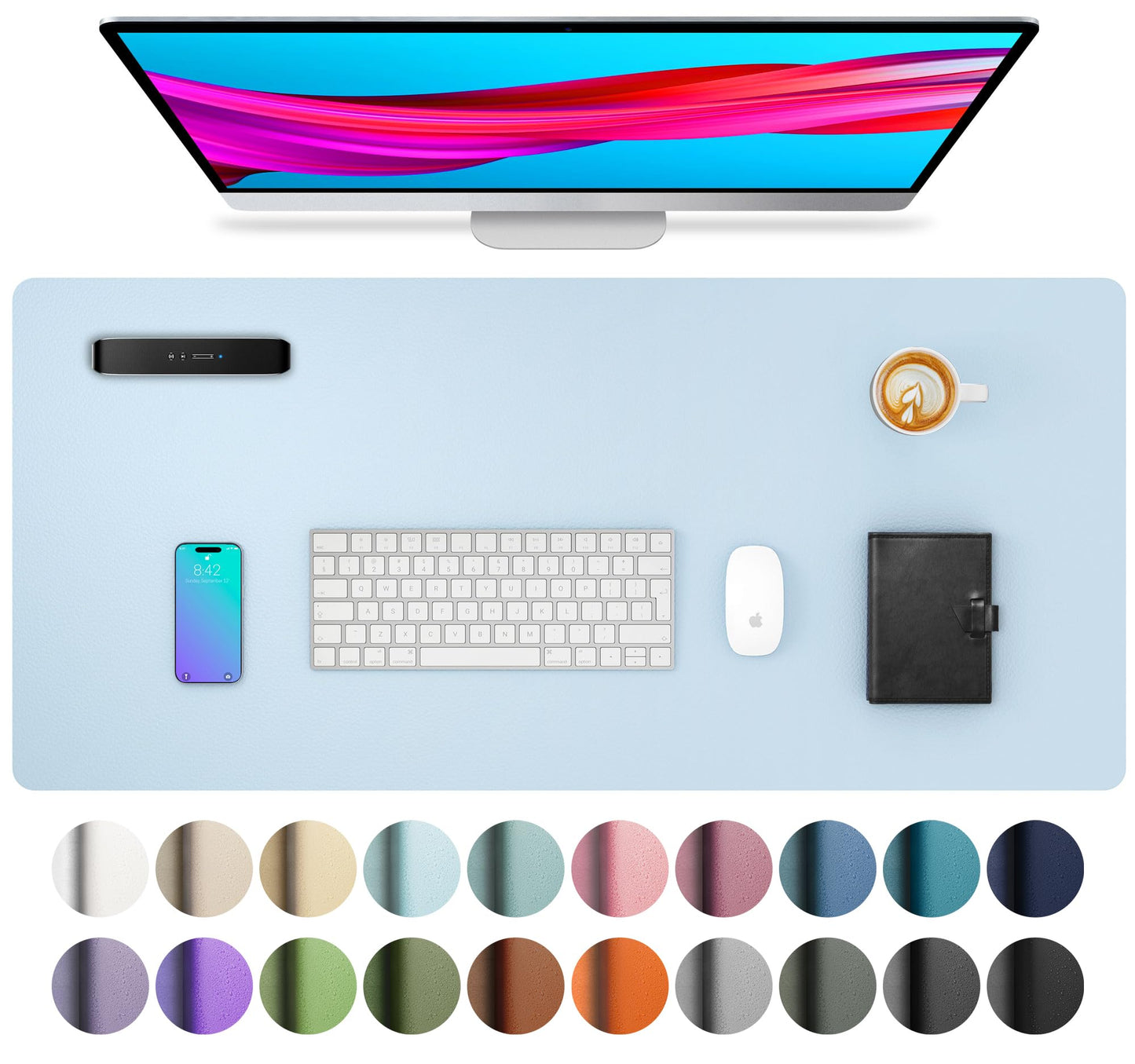 Aothia Leather Office Desk Pad Protector, Non-Slip PU Leather Desk Blotter, Waterproof Laptop Writing Mouse Pad for Office and Home, Black, 31.5" x 15.7"