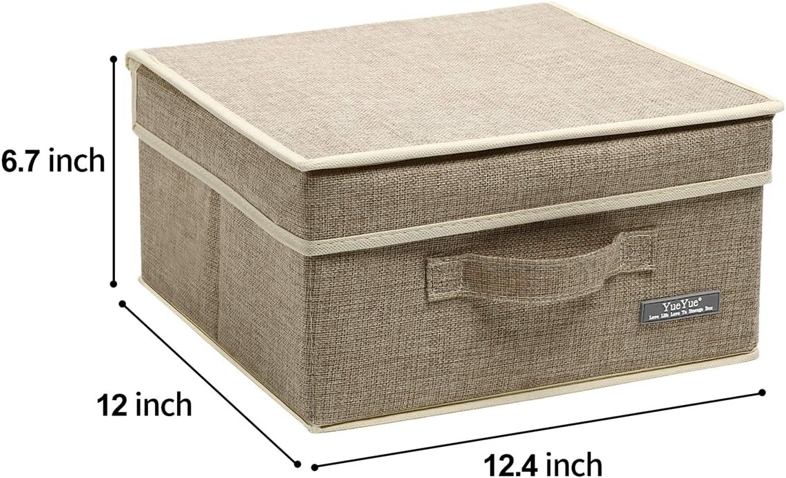 YueYue Fabric Storage Bins with Lids Small 4 Pack, Linen Foldable Storage Box with lids 4 Color Set 12.4in/12in/6.7in