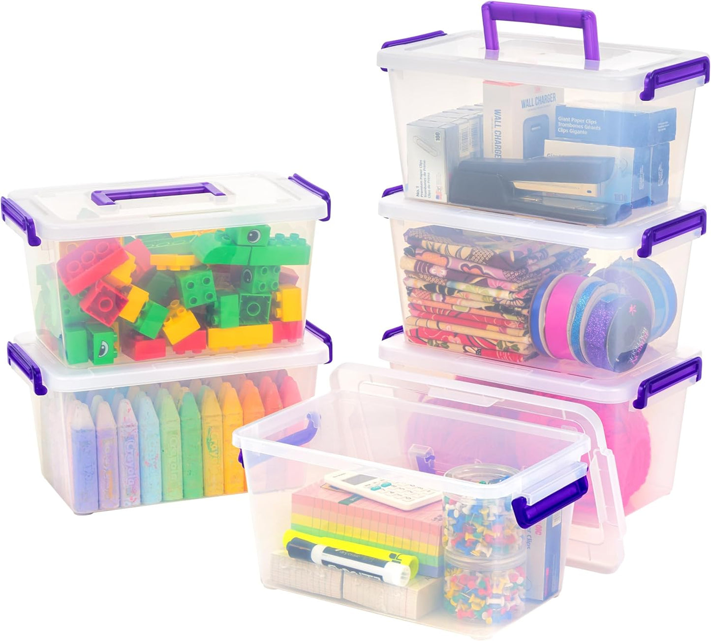 IRIS USA Storage Bins with Lids |Made in USA| 5 Qt - (6-Pack) - Clear | Built-In Handle Tote / Plastic Containers for Crafts, Art, Office & Study Supplies / Interlocking Latches