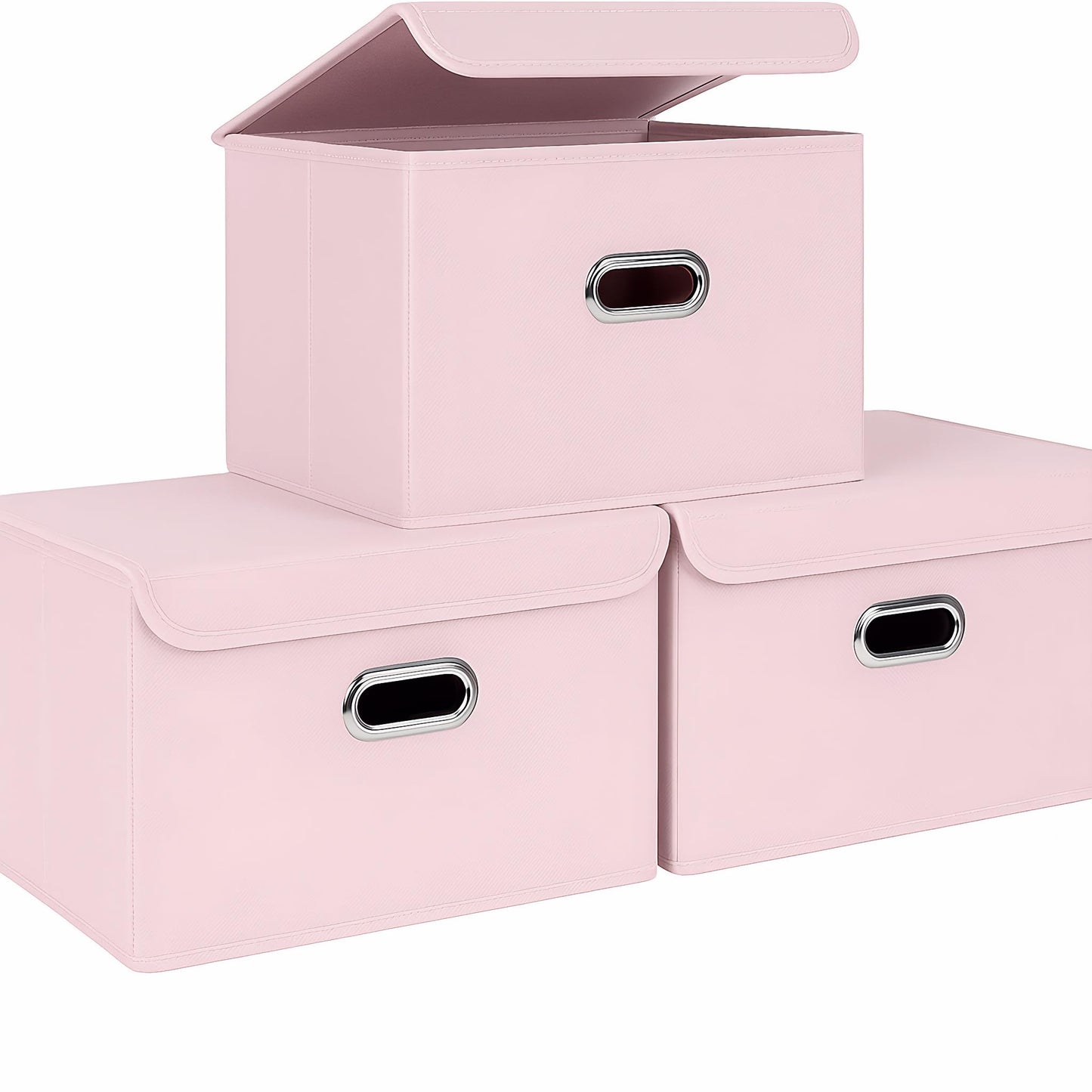 STOREONE Fabric Storage Cube Bins Foldable Organizer Container Collapsible Basket with Lids and Metal Handles, for Home, Bedroom, Closet (Black, 3 Pcs)