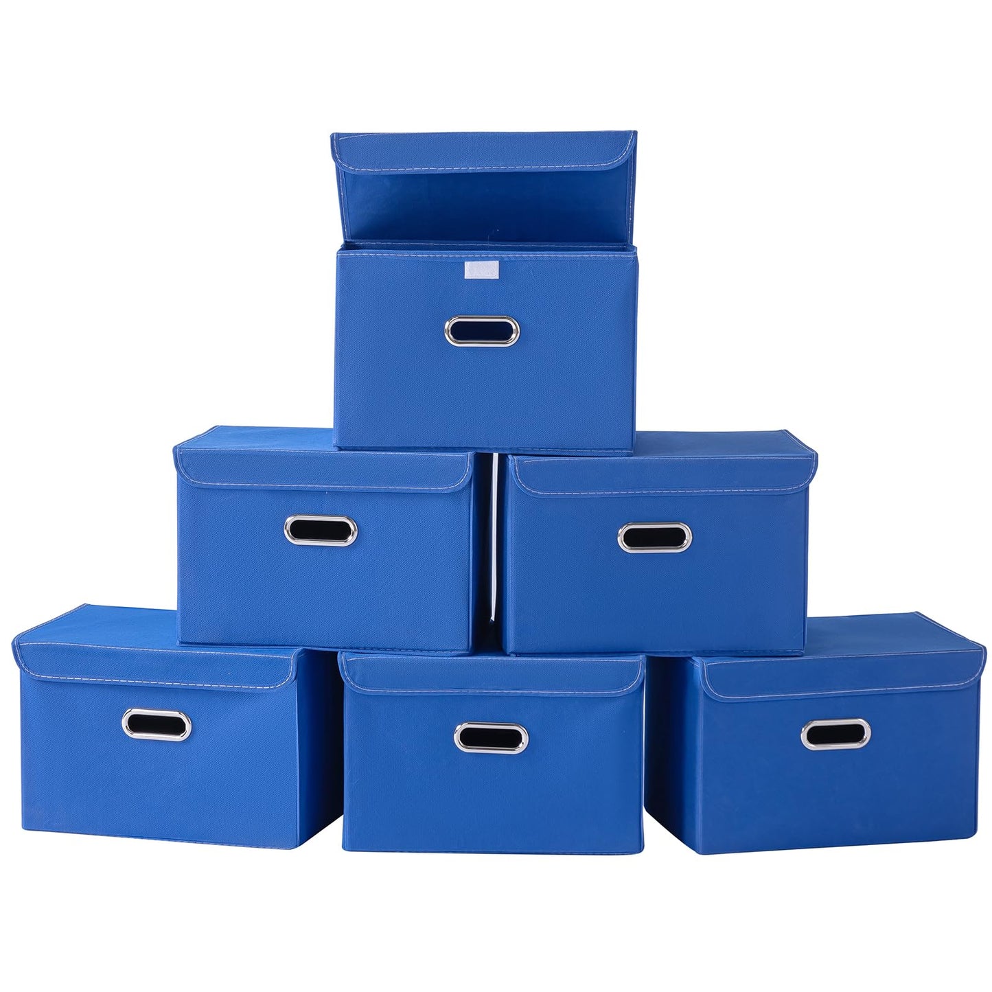 STOREONE Fabric Storage Cube Bins Foldable Organizer Container Collapsible Basket with Lids and Metal Handles, for Home, Bedroom, Closet (Black, 3 Pcs)