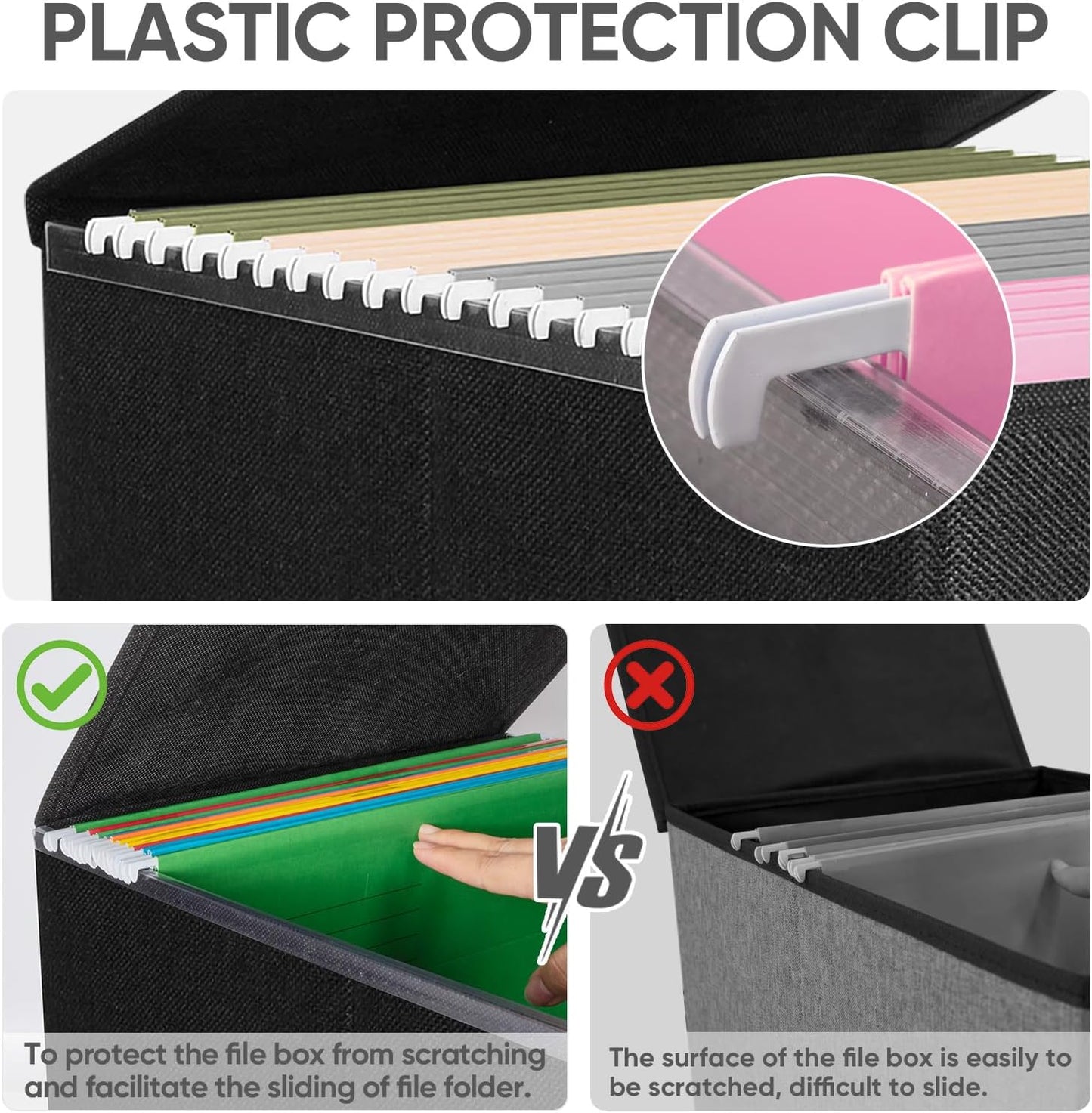 BALEINE File Organizer Box with Lid, Collapsible File Folder Organizer with Plastic Slide, Hanging File Folder Box for Office Document Storage (1 Pack, Black)