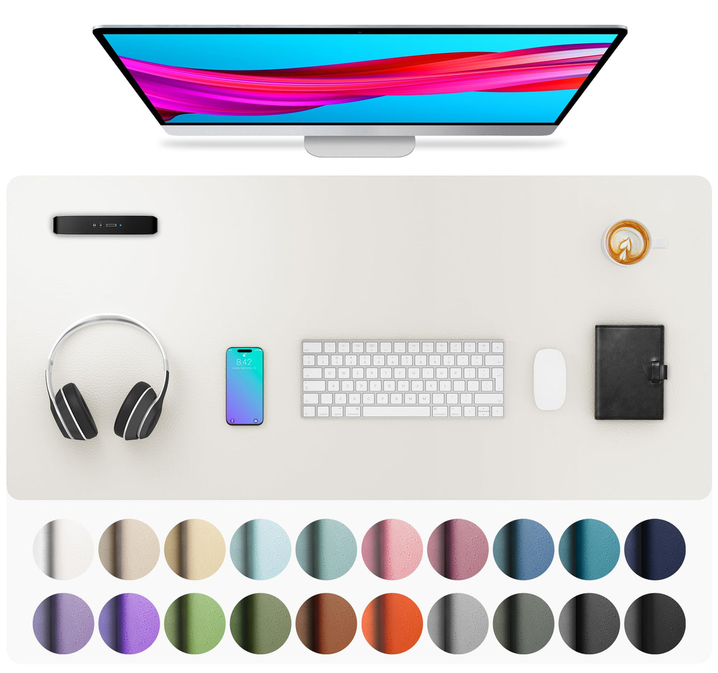 Aothia Leather Office Desk Pad Protector, Non-Slip PU Leather Desk Blotter, Waterproof Laptop Writing Mouse Pad for Office and Home, Black, 31.5" x 15.7"