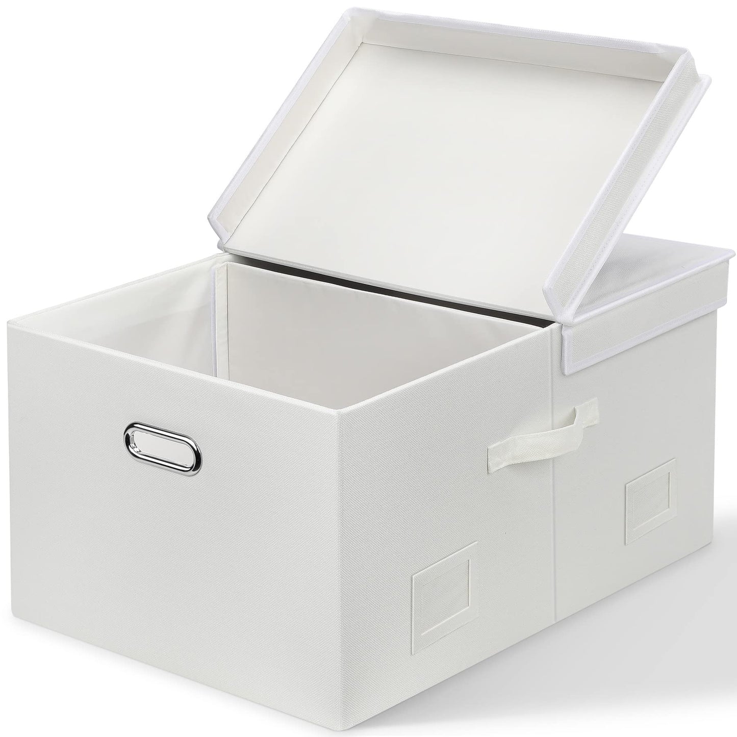 Graciadeco Large Quart Collapsible Stackable Storage Bins with Lids, 3 Packs Beige Linen Fabric Closet Boxes with Lids, Storage Cube Baskets Container Organizers for Bedroom Office(16.6 x 11.7 x 10.8) | 36 Quart 3 Pack Beige Collapsible Stackable Linen Fa
