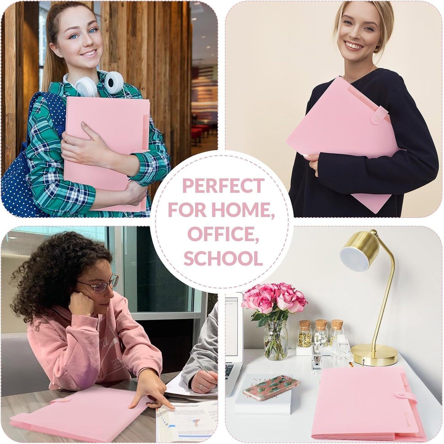 SKYDUE Expanding File Folder, Accordion File Organizer with 8 Pockets, Expandable Document Paper Receipt Holder for School Office Hospital, Letter/A4 Size Pink