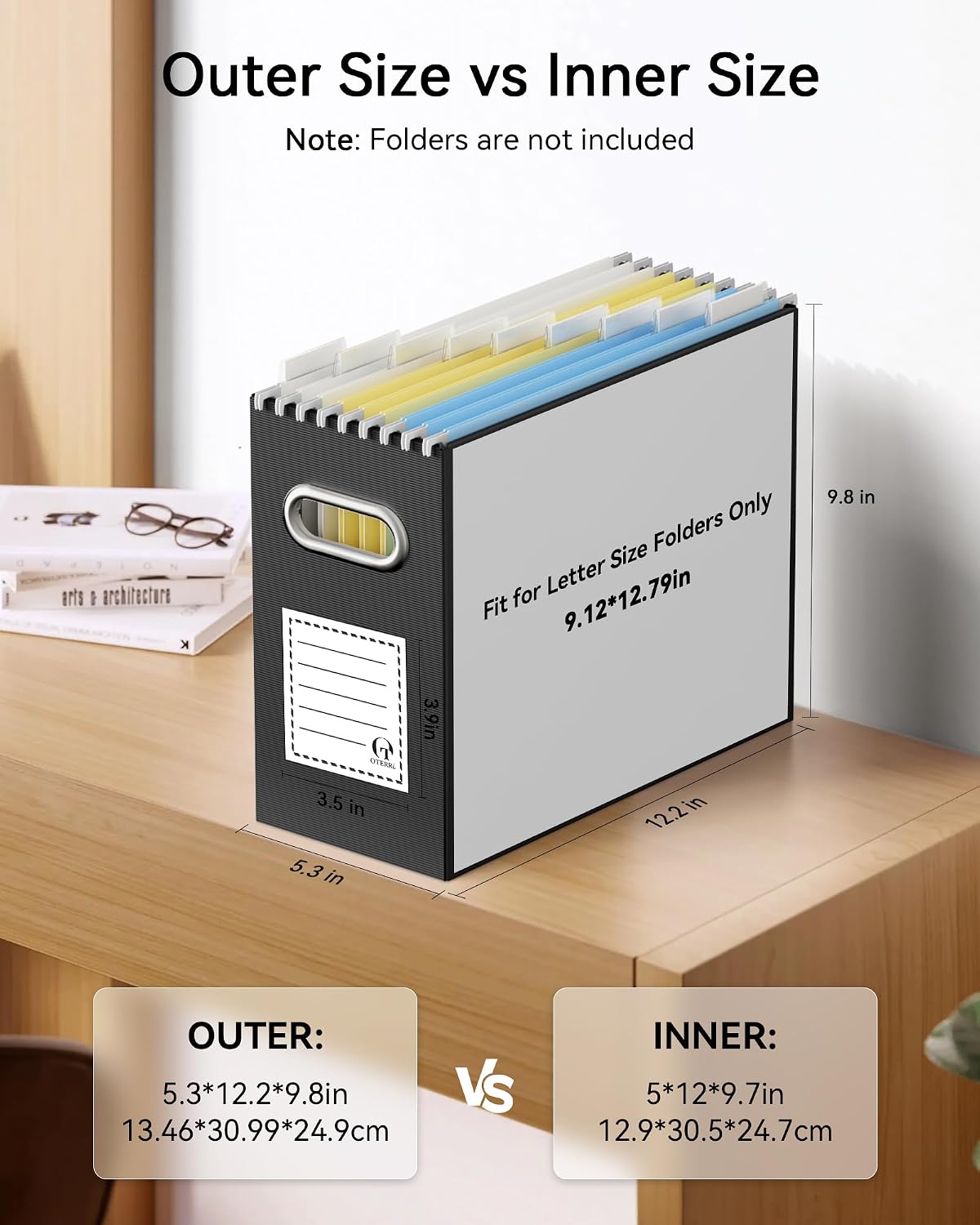 Portable Collapsible Cardboard File Box with Handle for Letter-Size | 4-Pack. Stainless Steel Handle. Label Stickers Included. Fits Letter Folders (Not Included). Home, Office, School, Dorm, Tax.