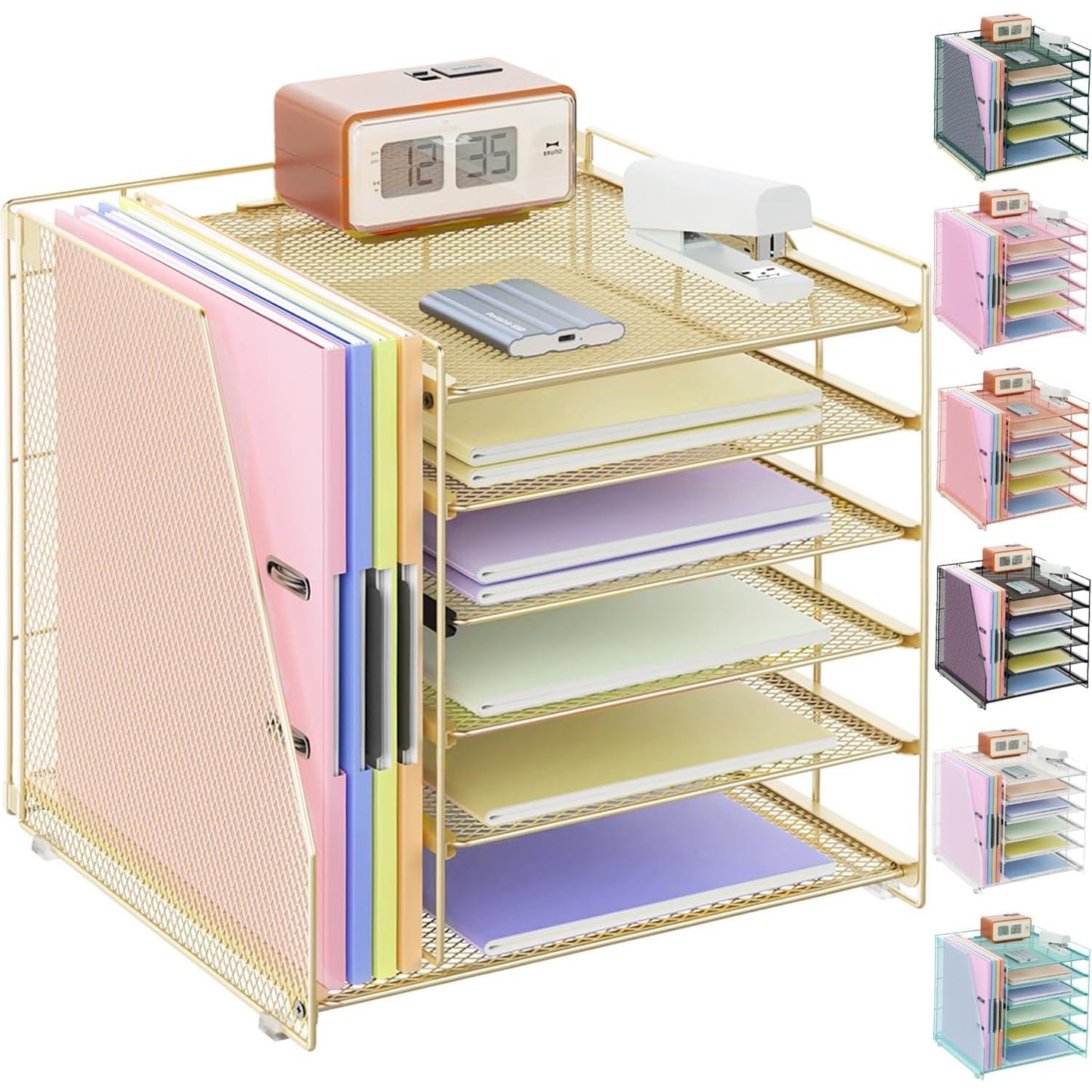 gianotter 4-Tier Paper Organizer With Magazine Holder | Desk Organizers and Accessories, File Organizer for Office Supplies Storag (Black, 4-Tier)
