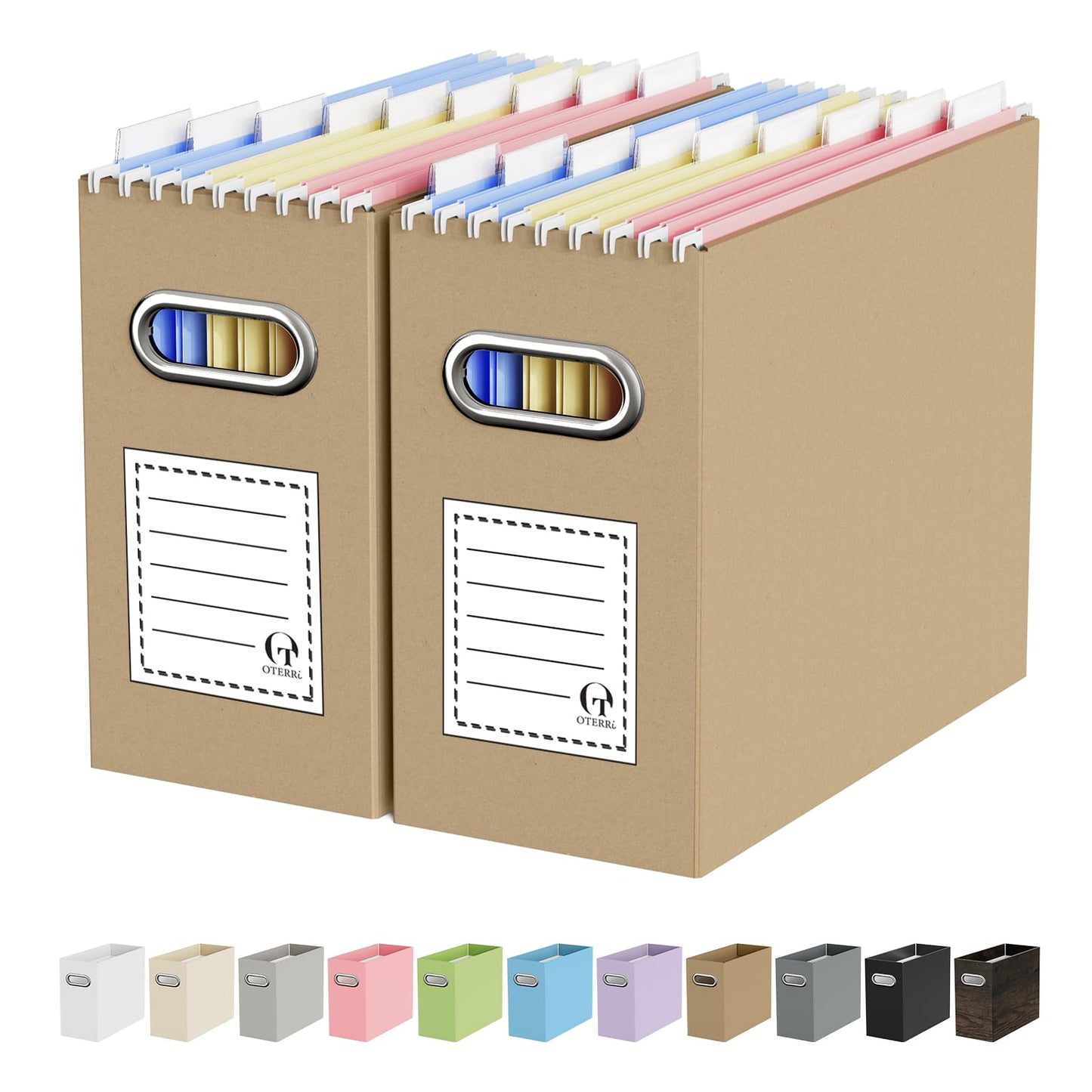 Portable Collapsible Cardboard File Box with Handle for Letter-Size | 4-Pack. Stainless Steel Handle. Label Stickers Included. Fits Letter Folders (Not Included). Home, Office, School, Dorm, Tax.