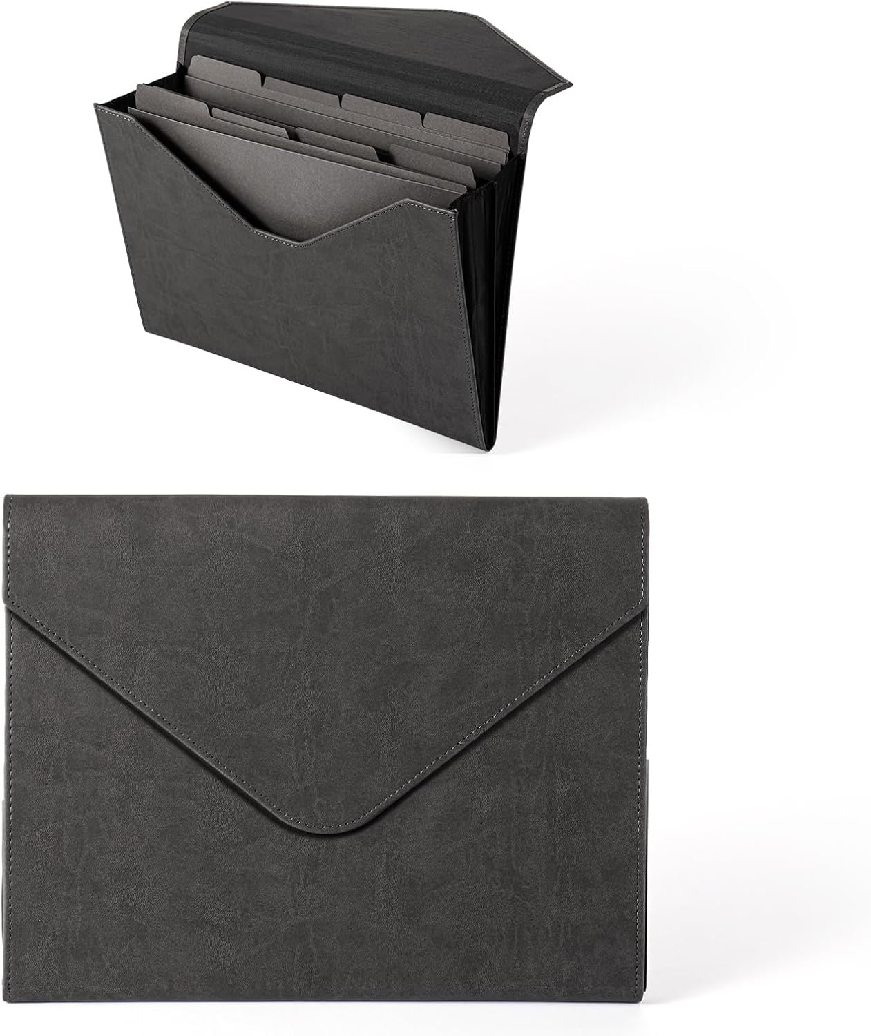 PU Leather Heavy-Duty Expanding File Folder, A5/US Letter Size Document Organizer with 8 Paper File Folder, 4-1/2 Inch Expansion, Grey – for Office, Auto Shop, School Paperwork.