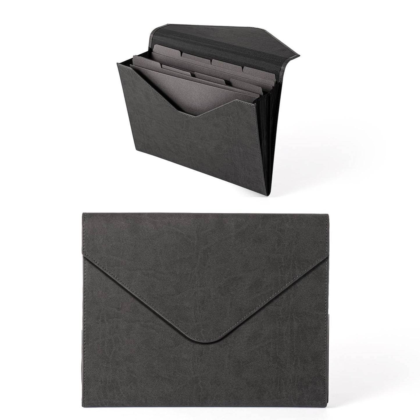 PU Leather Heavy-Duty Expanding File Folder, A5/US Letter Size Document Organizer with 8 Paper File Folder, 4-1/2 Inch Expansion, Grey – for Office, Auto Shop, School Paperwork.