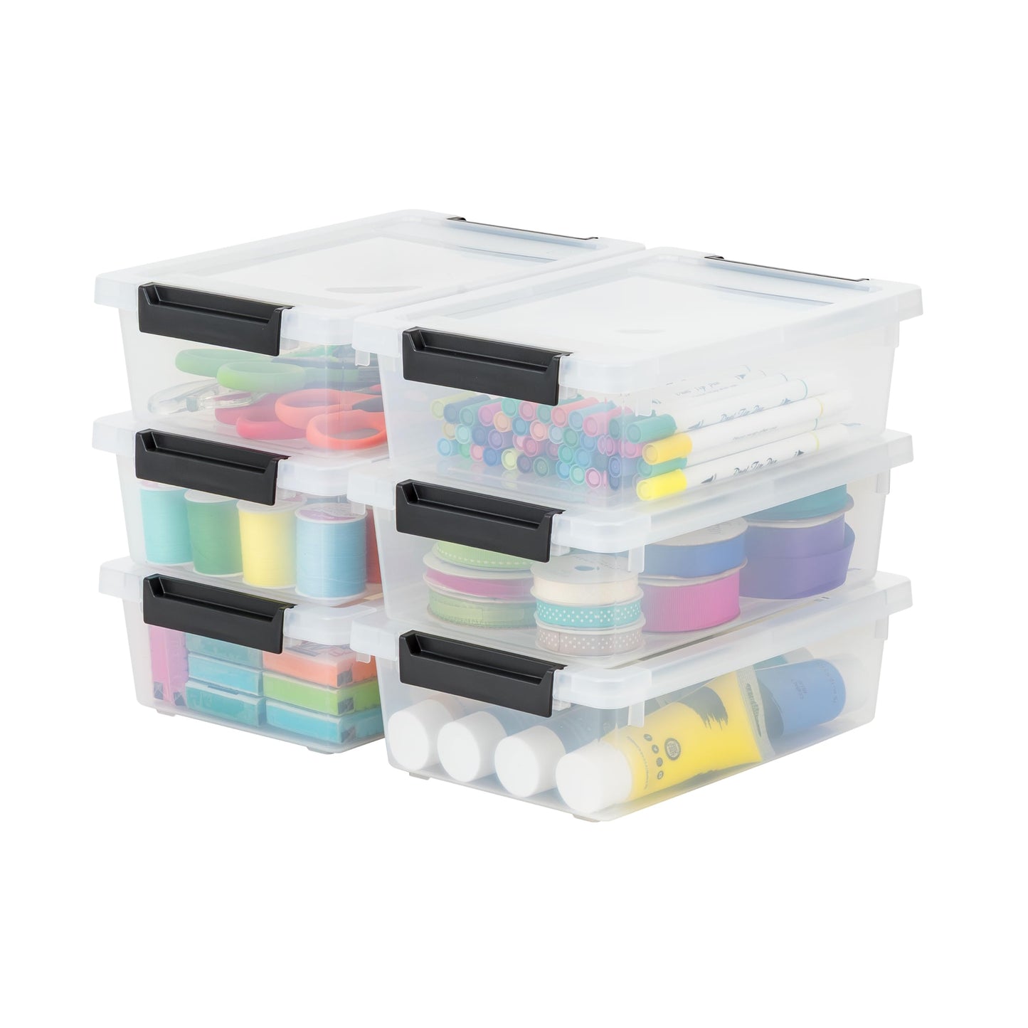 IRIS USA Storage Bins with Lids |Made in USA| 6 Qt - (4-Pack) - Clear | Sensory Craft Organizers, Plastic Clip Box Totes, Flat Containers for Organizing Paper, Office, Art & Study Supplies