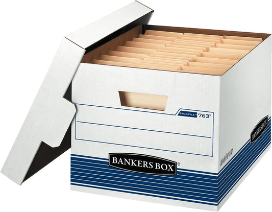 Bankers Box 30-Pack Medium-Duty File Storage Boxes, Letter/Legal, FastFold | Speed through filing with FastFold setup, sturdy stacking, reinforced handles, and dependable document protection.
