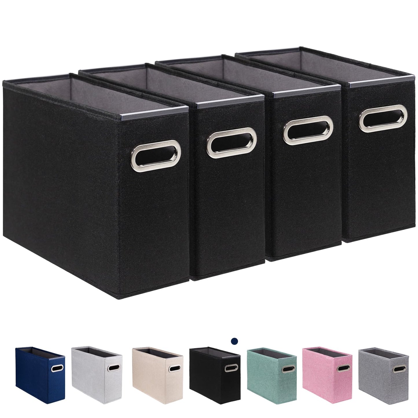 4 Pack Letter Size File Storage Box Collapsible, Fabric Hanging File Folders Organizer, Portable Office Document Holder with Metal Handle, Smooth PVC Rails, Beige